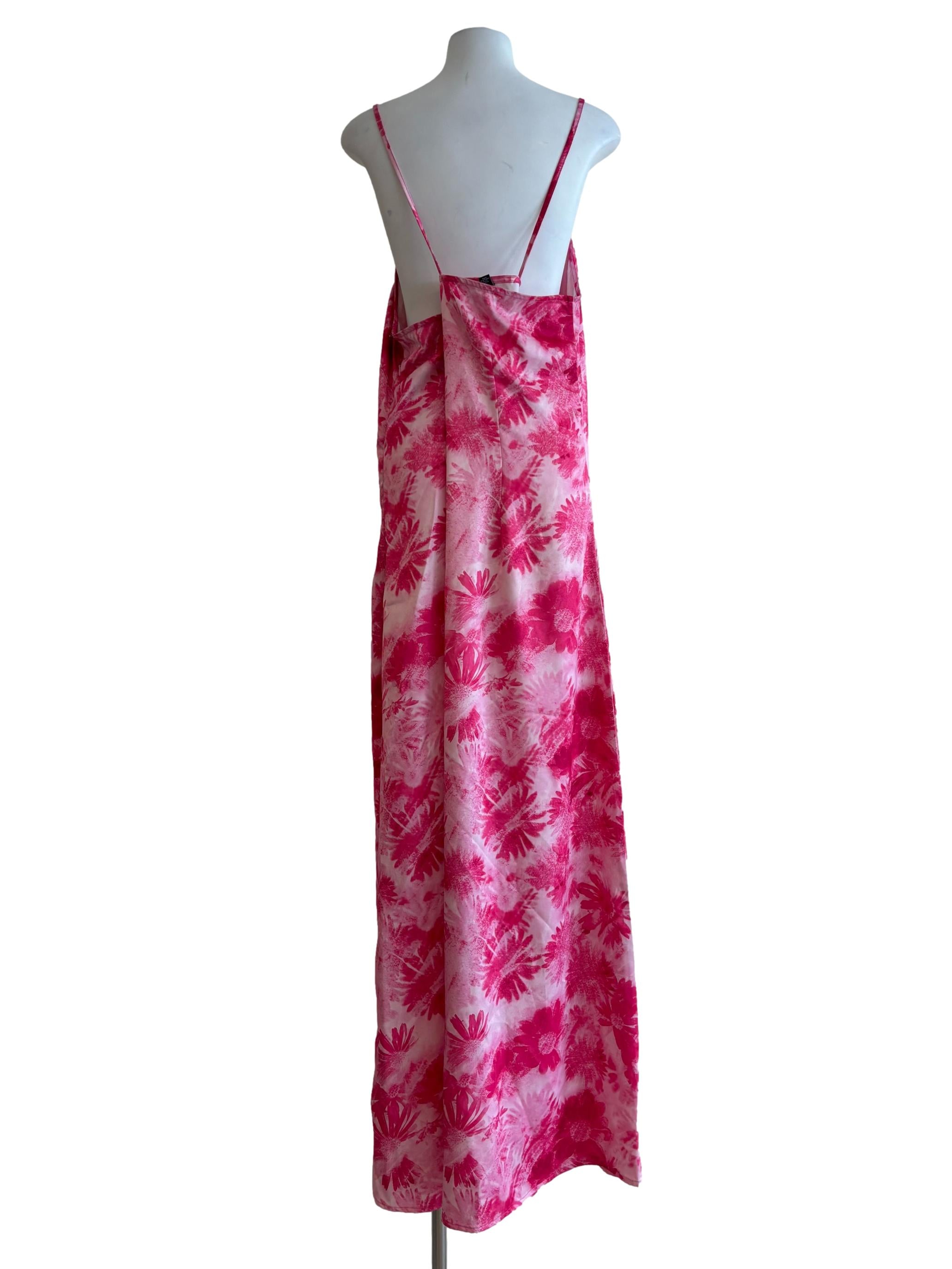 Pink Floral Patterned Spaghetti Strap Dress