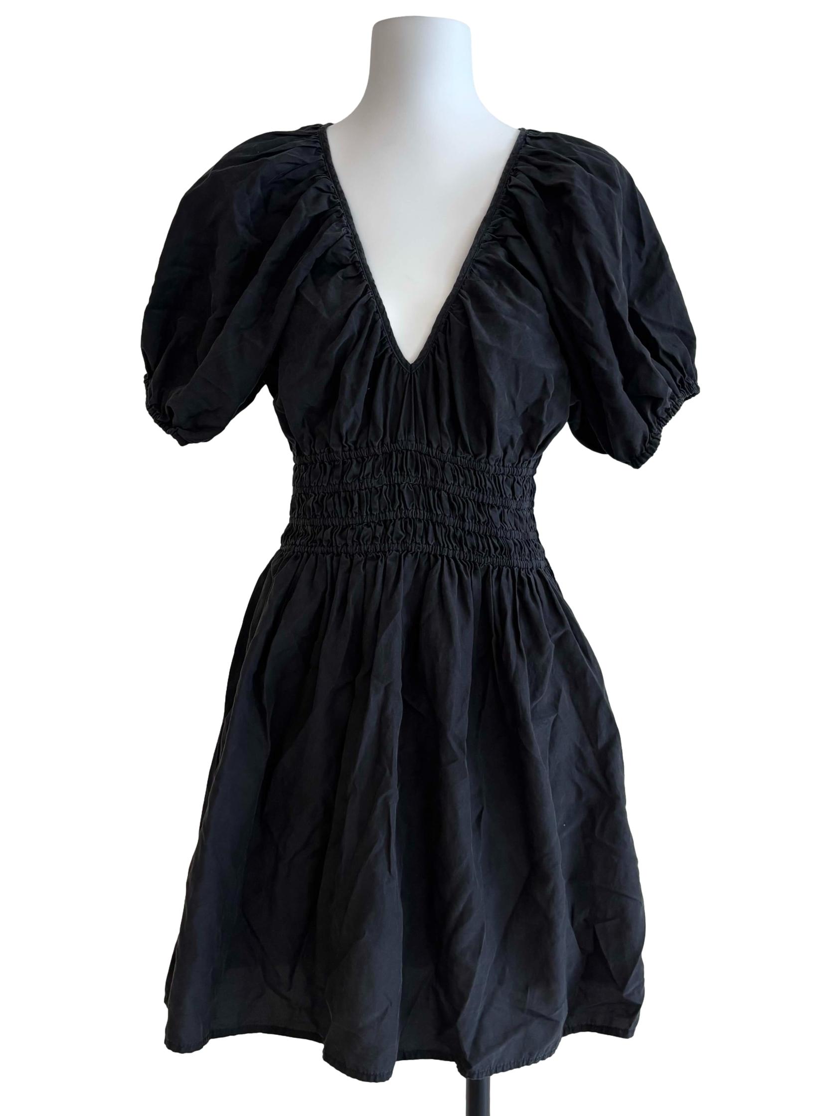 Jet Black Smocked Mini Cotton Dress