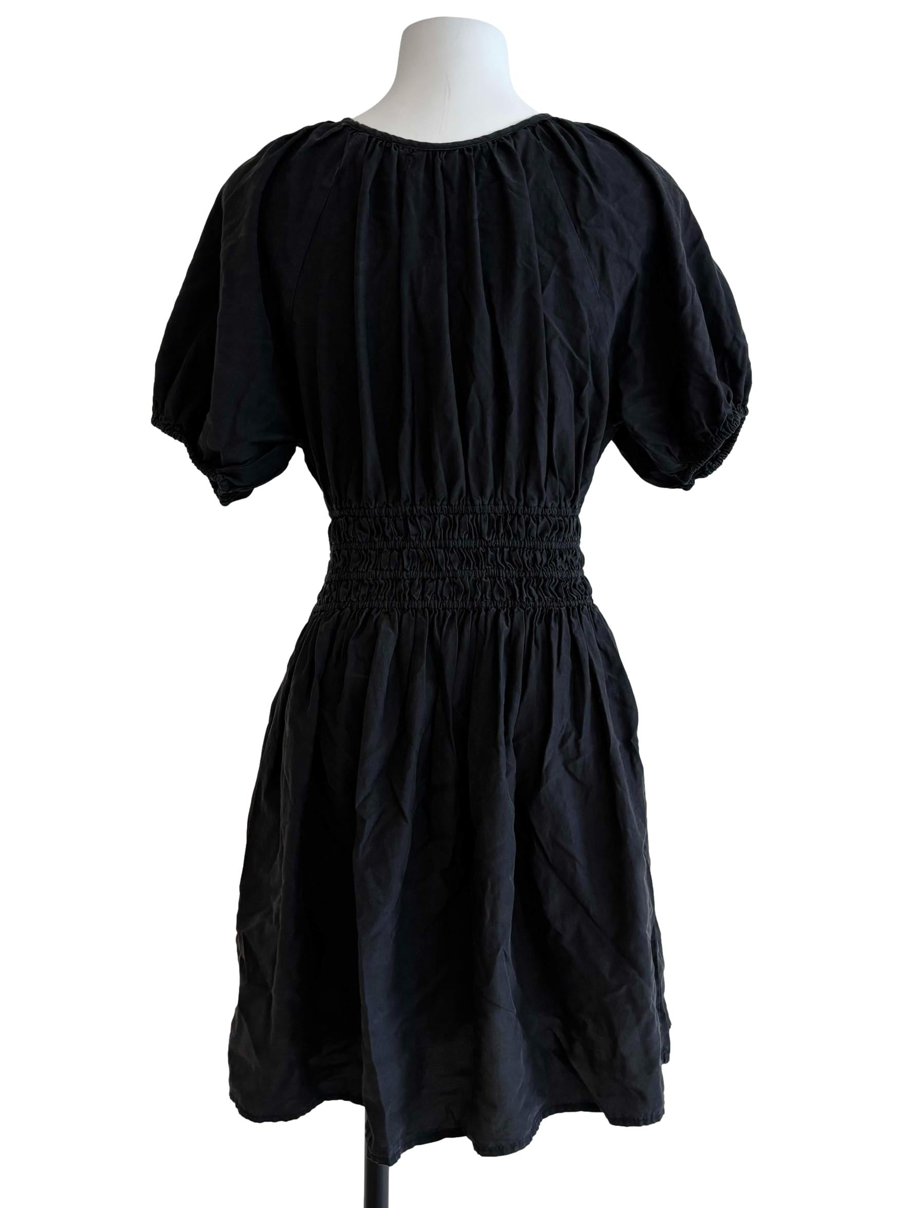 Jet Black Smocked Mini Cotton Dress