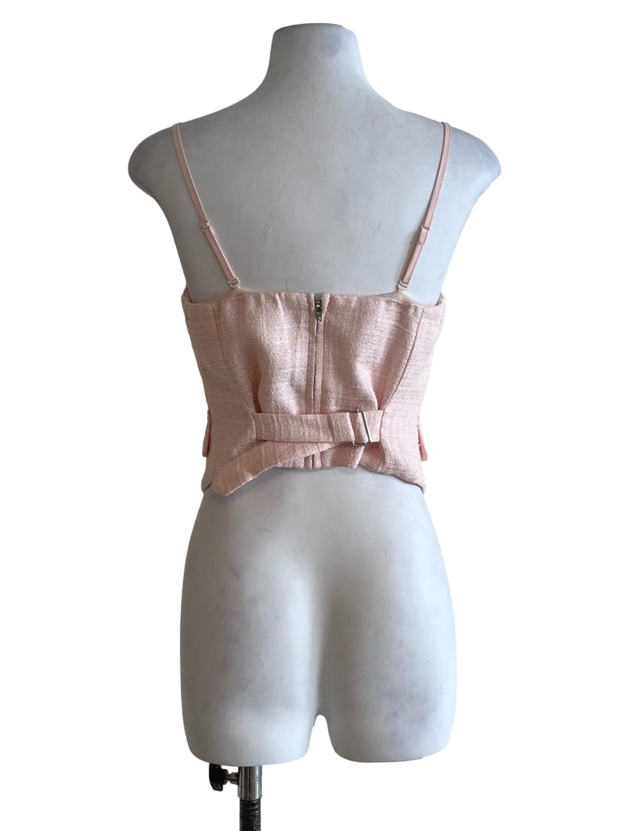 Blush Pink Spaghetti Strap Tweed Top