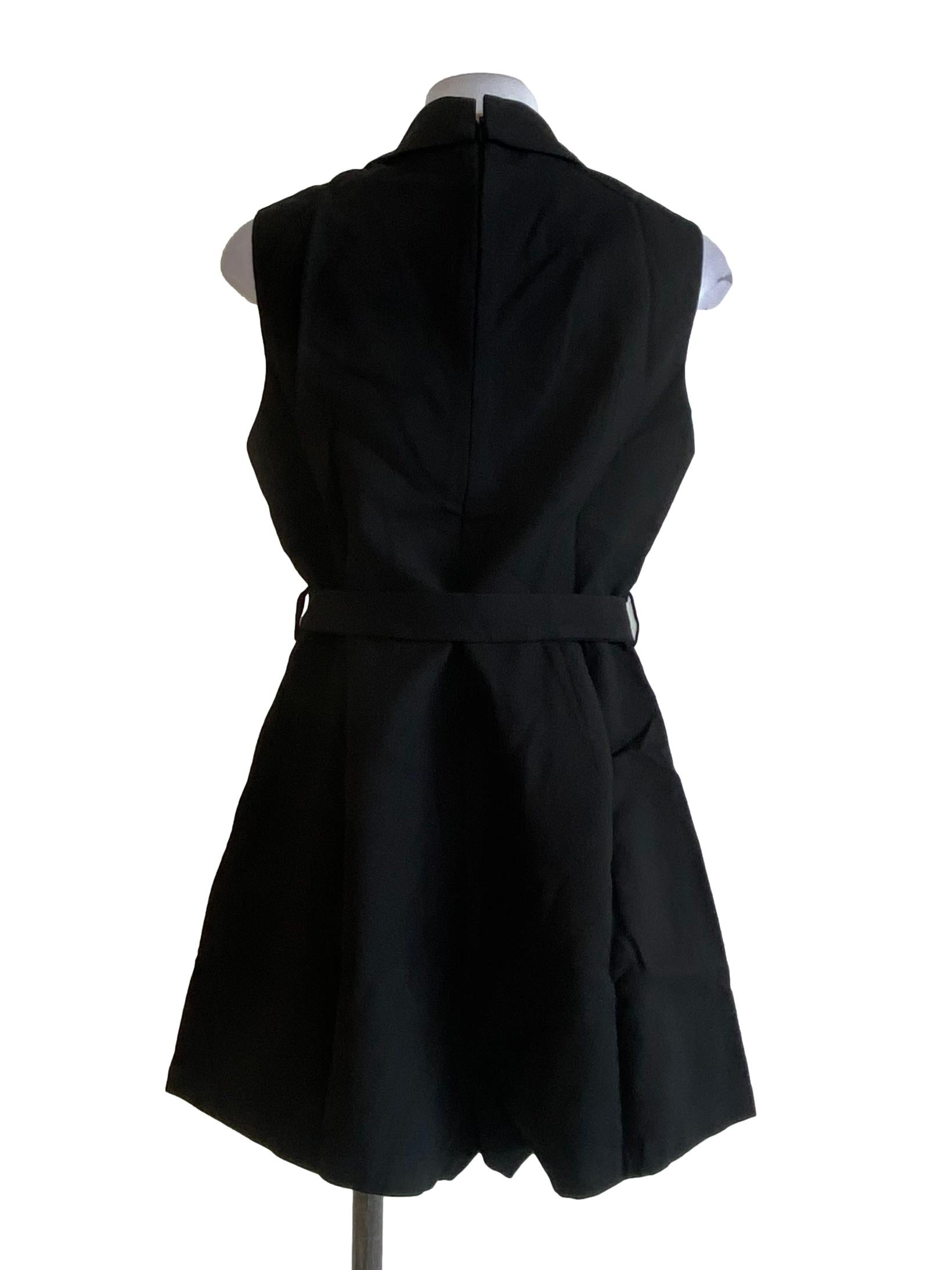 Black Twill V Neck Sleeveless Rompers