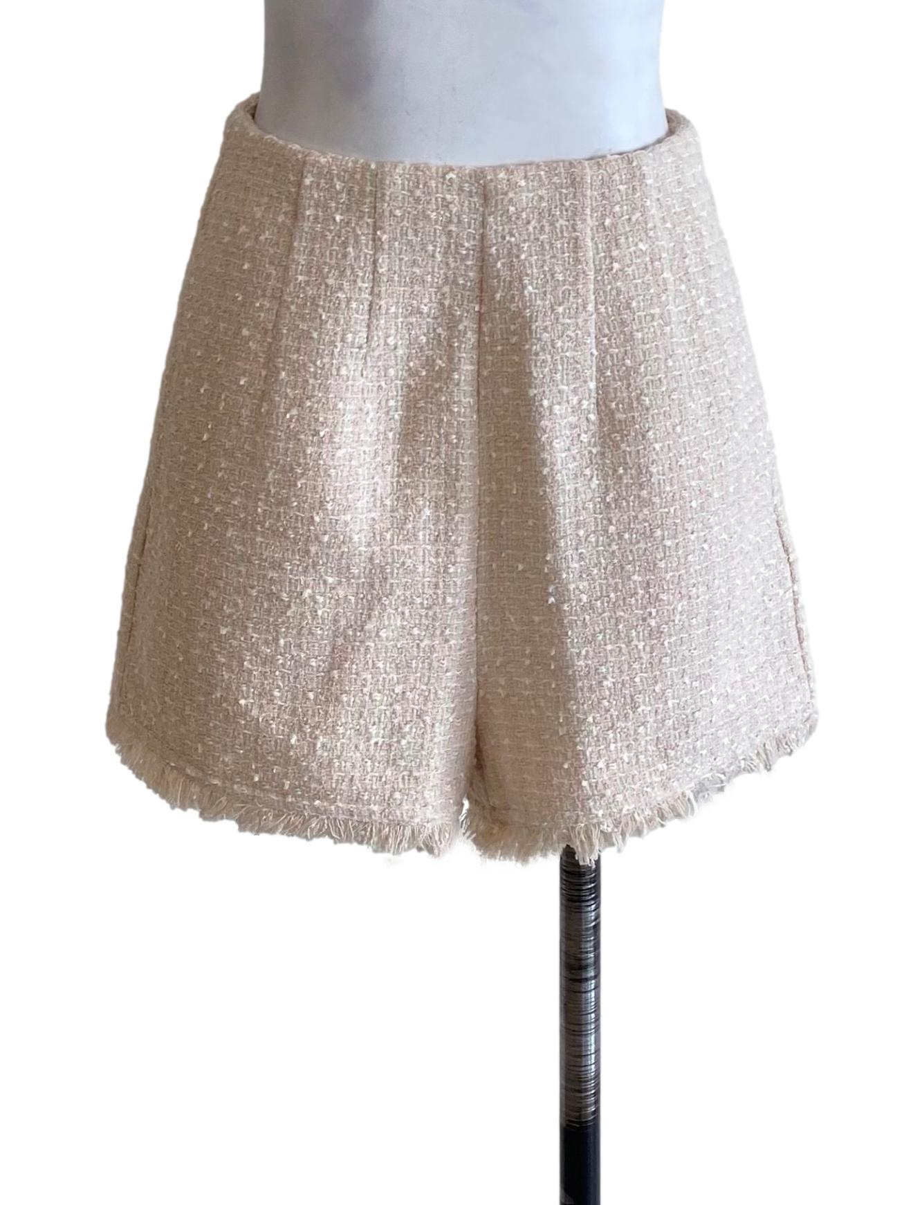 Eggshell White Soft Pink Tweed Shorts