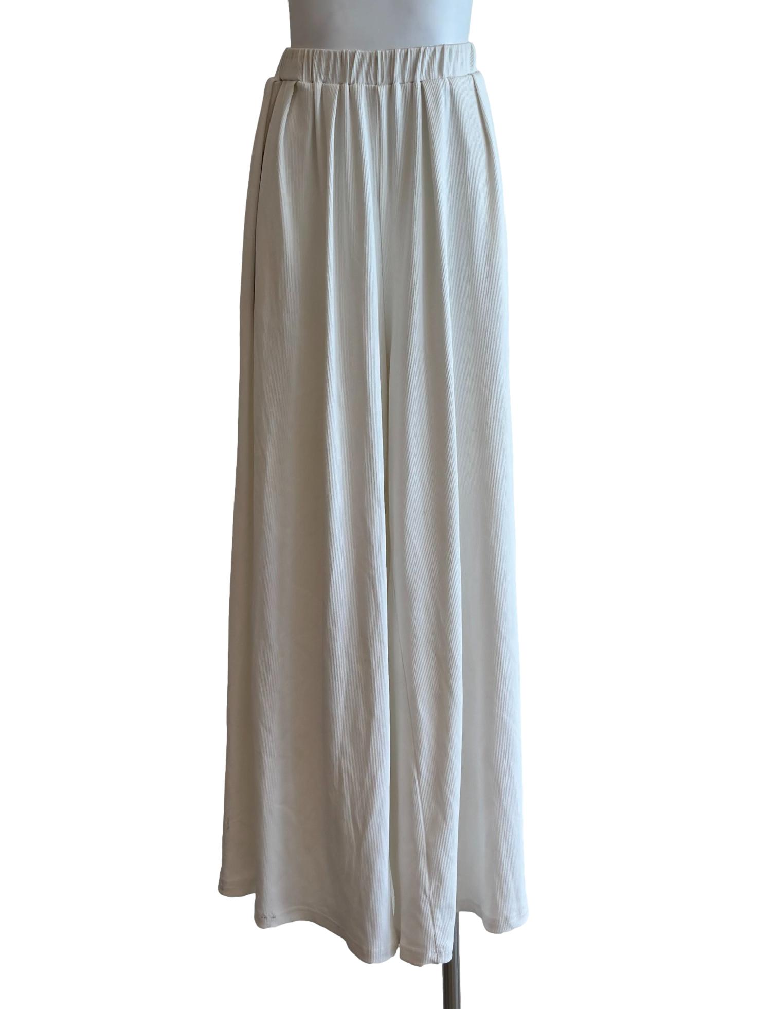 Ivory White Ribbed Palazo Pants