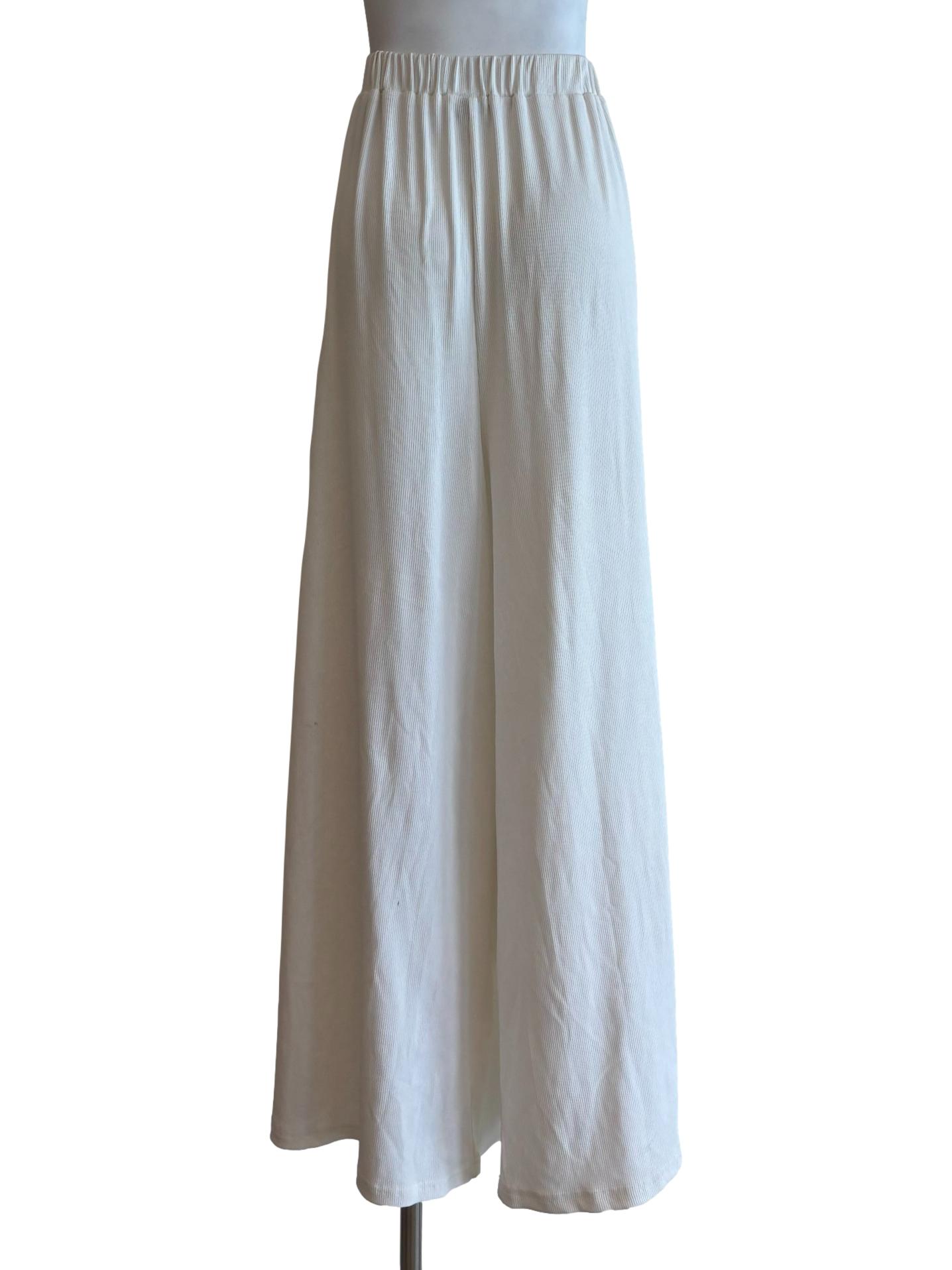 Ivory White Ribbed Palazo Pants