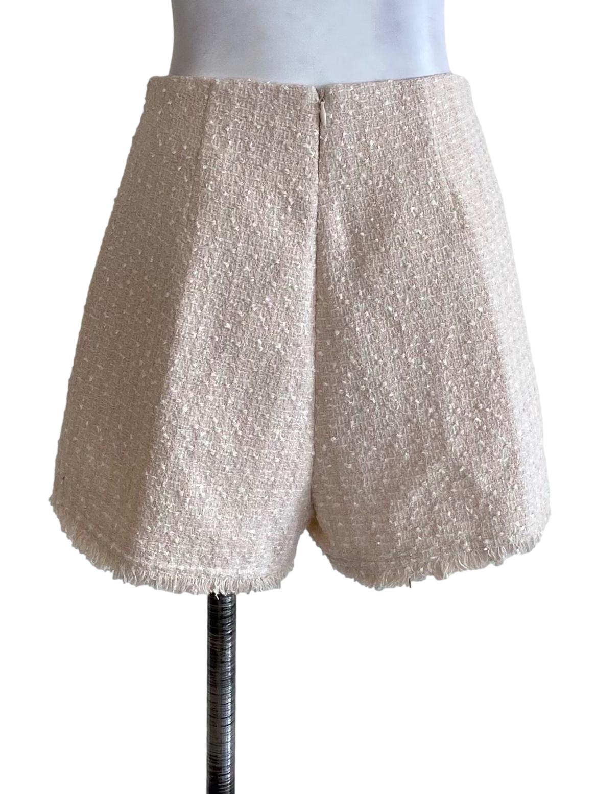 Eggshell White Soft Pink Tweed Shorts