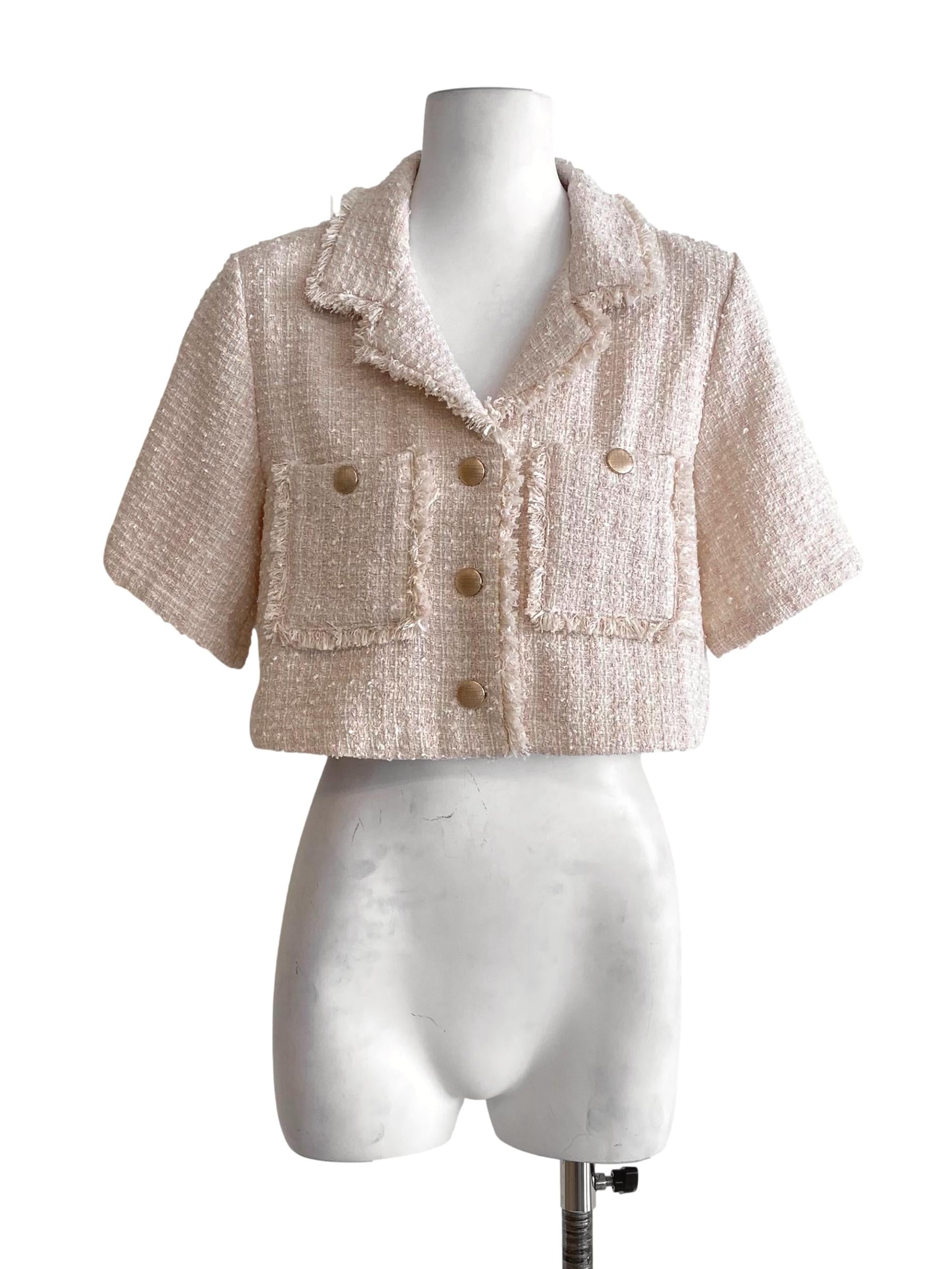 Egg Shell White With Soft Pink Pattern Button Down Top LB