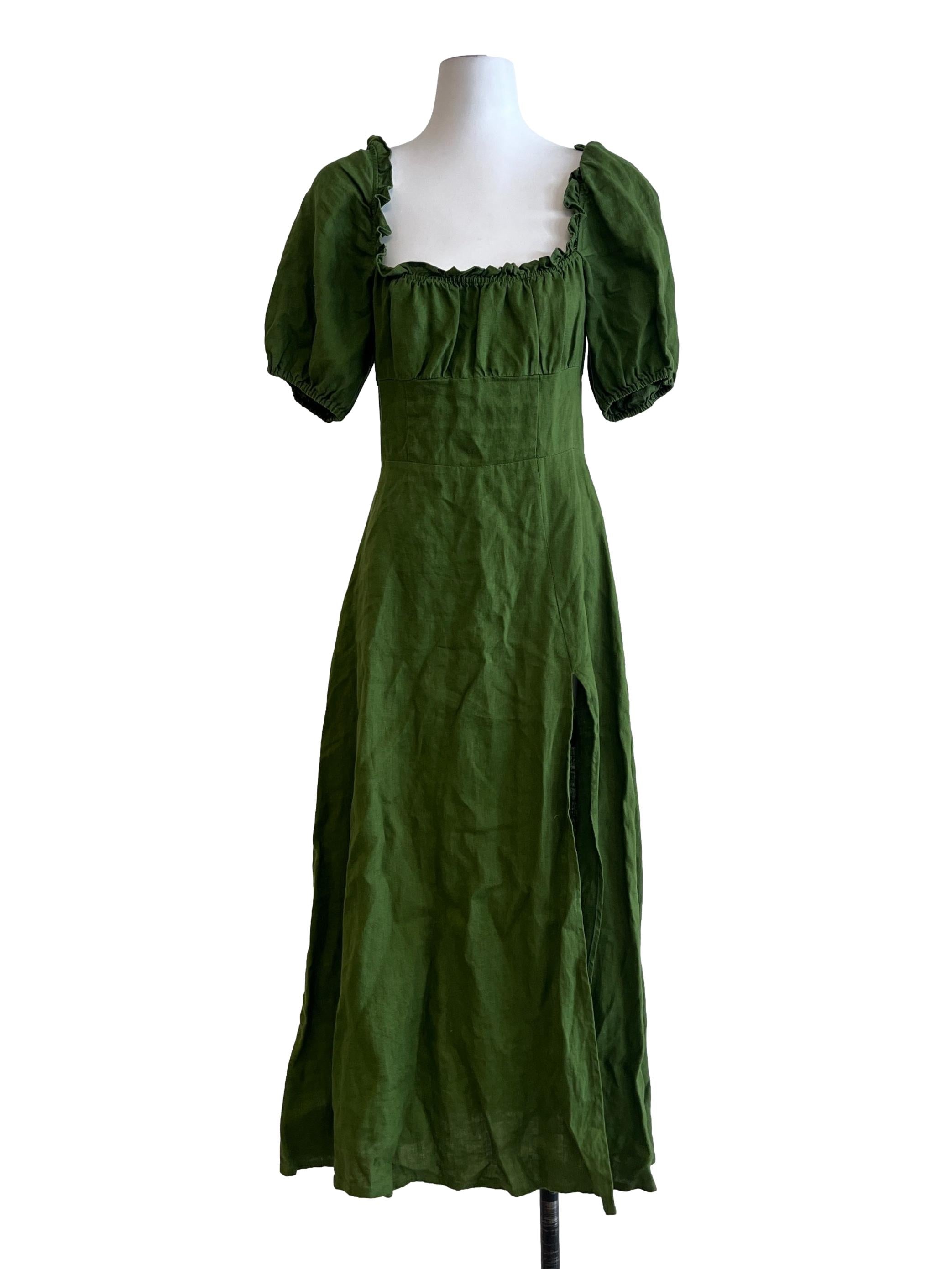 Shamrock Green Puff Sleeve Empire Dress