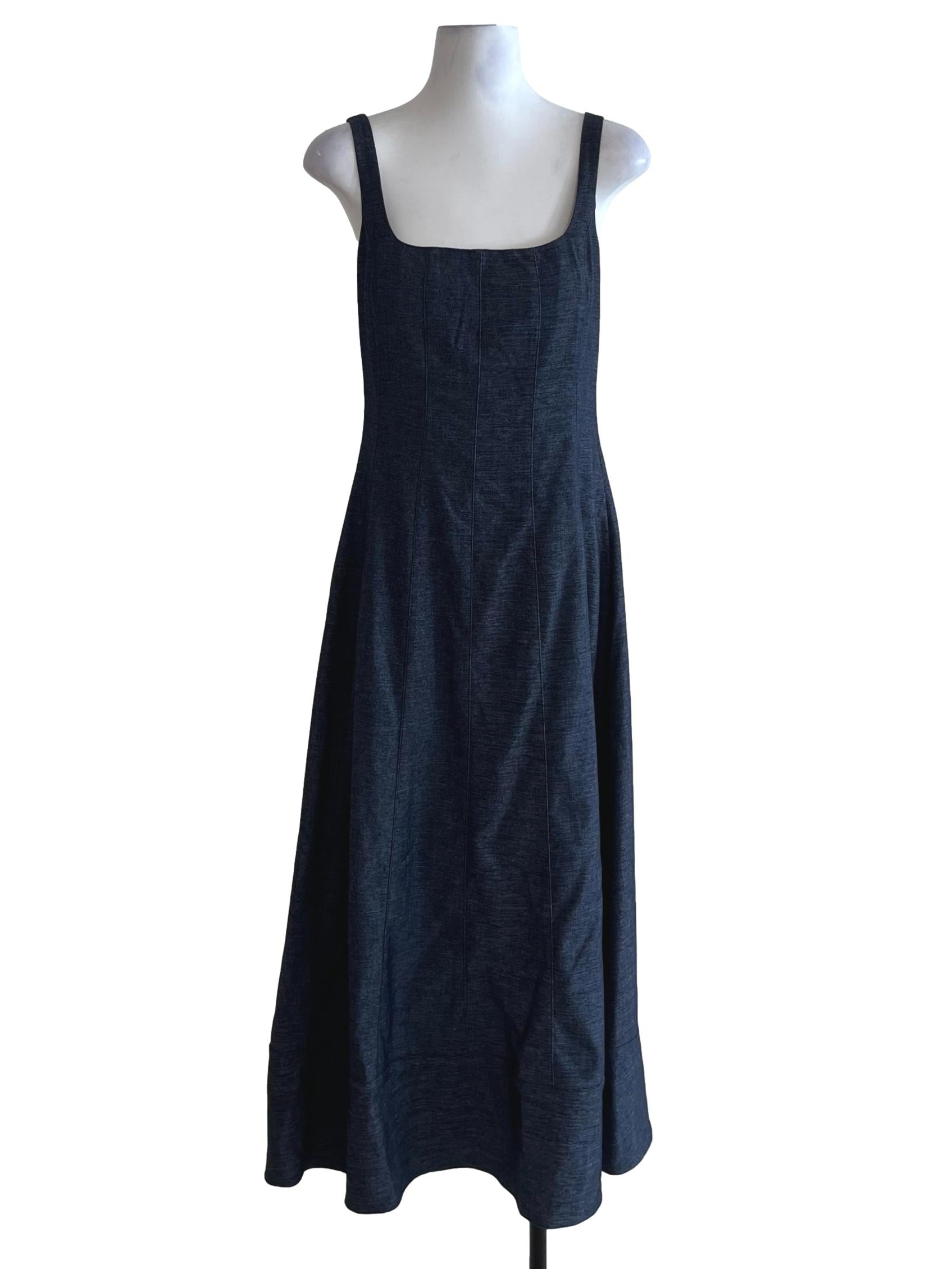 Denim Blue Square Neckline Sheath Dress