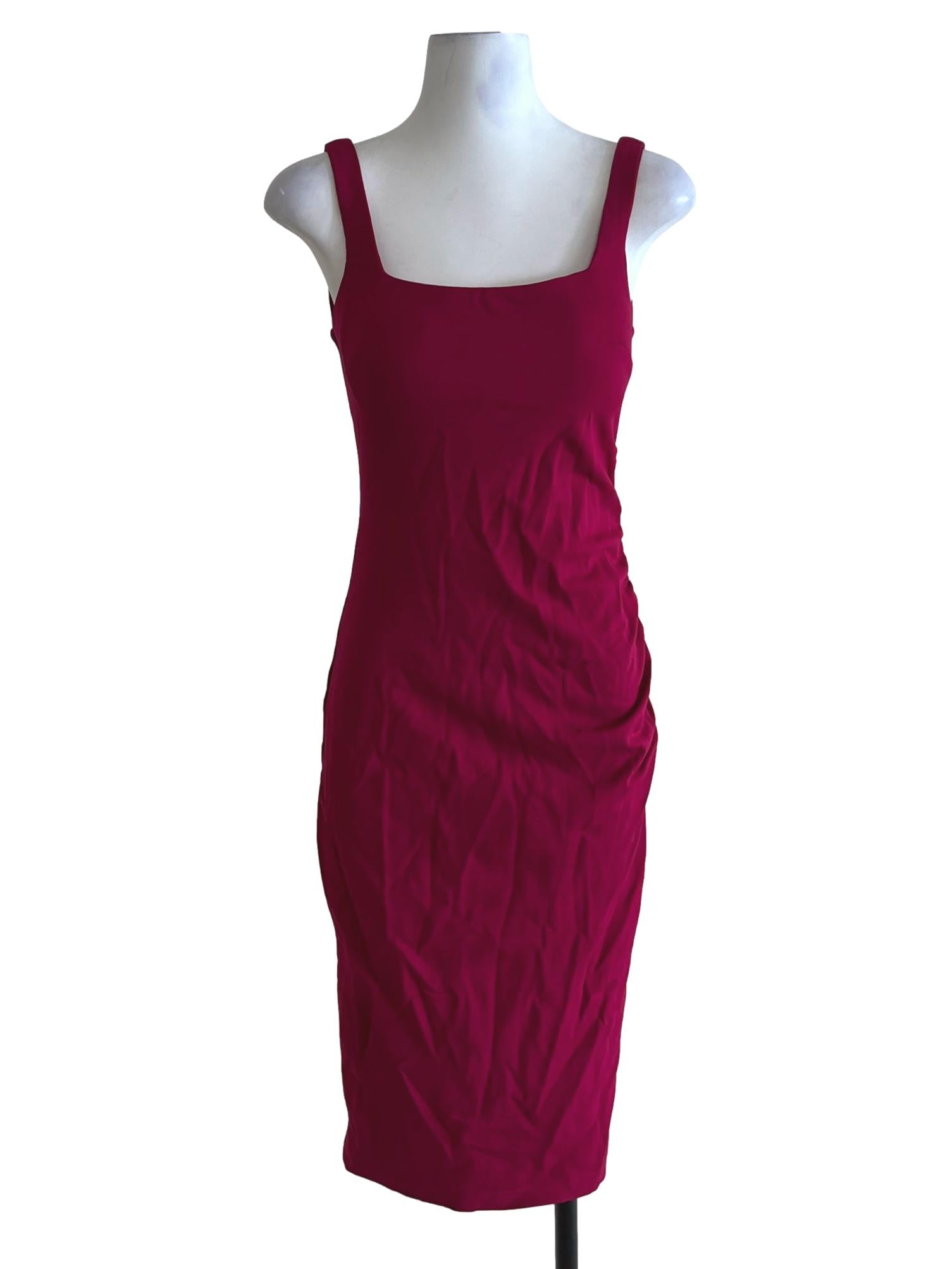 Magenta Purple Square Neckline Sheath Dress