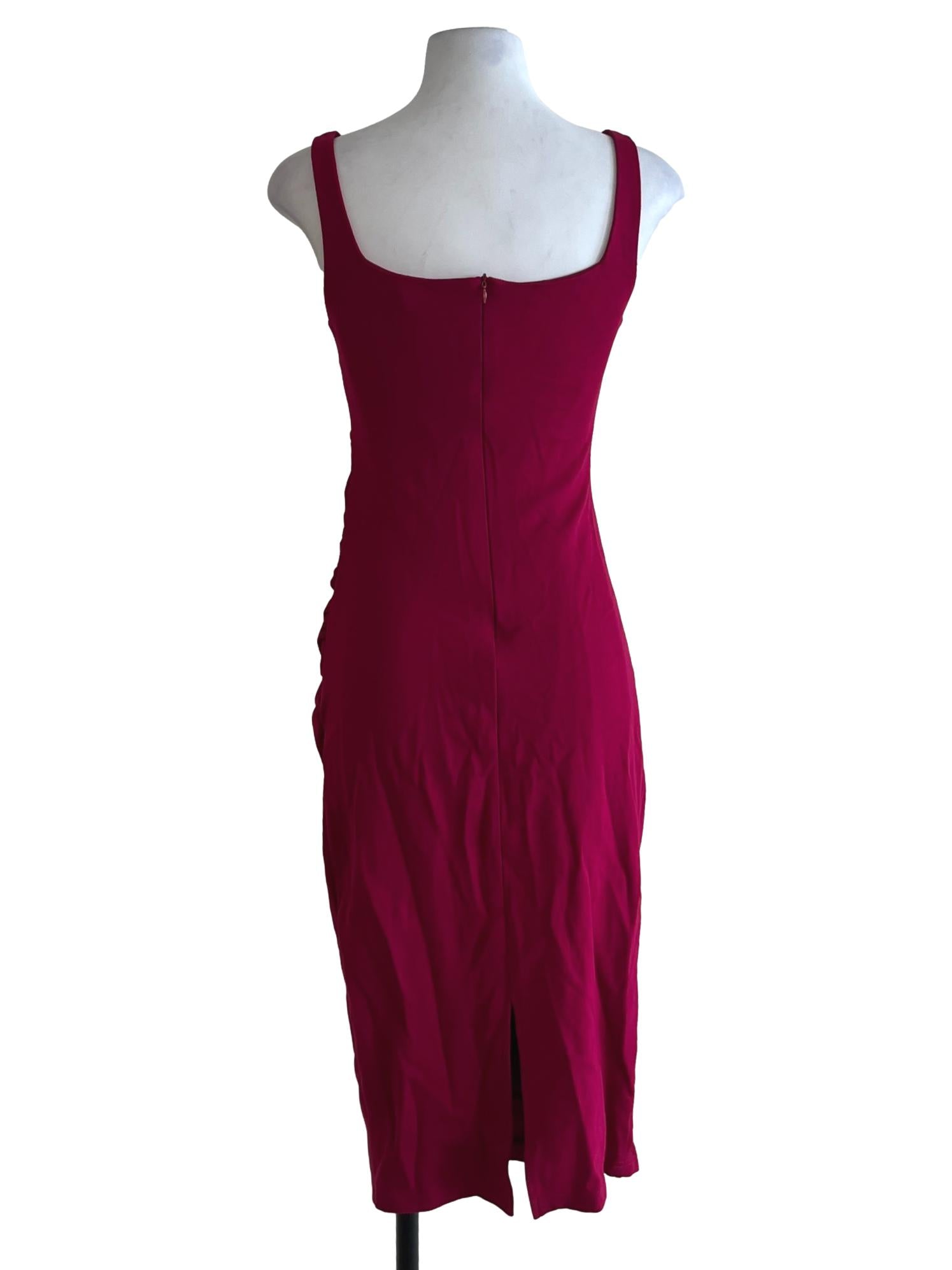 Magenta Purple Square Neckline Sheath Dress