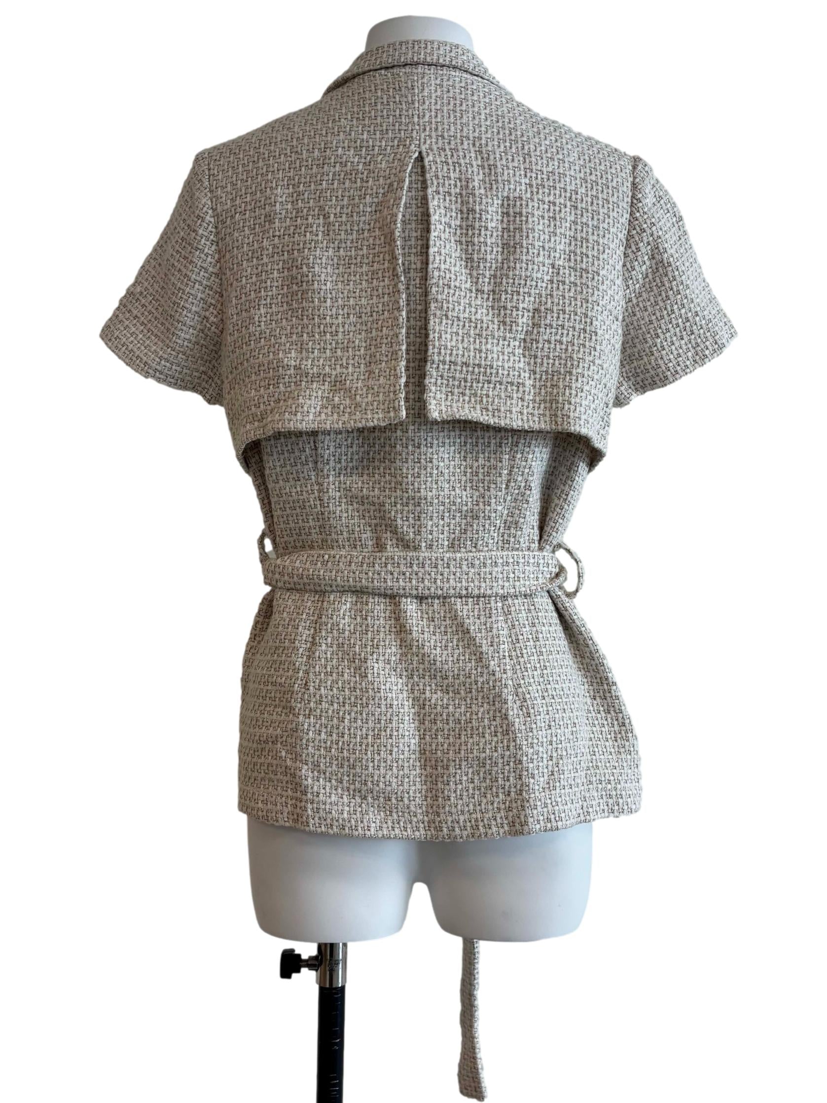 Cotton White Tweed Top With Belt