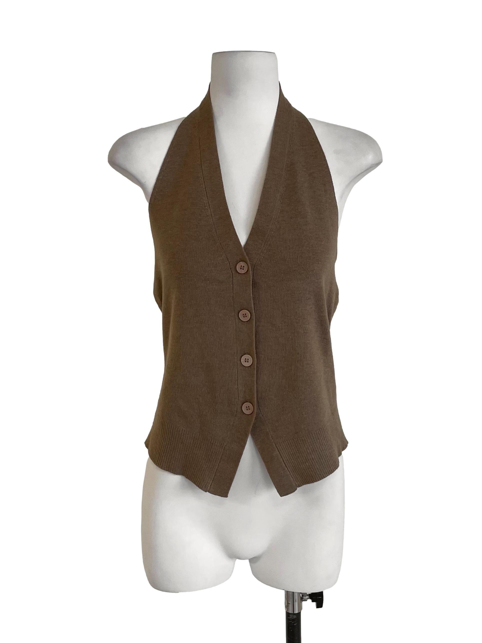 Peanut Brown Halter Neck Knit Top LB