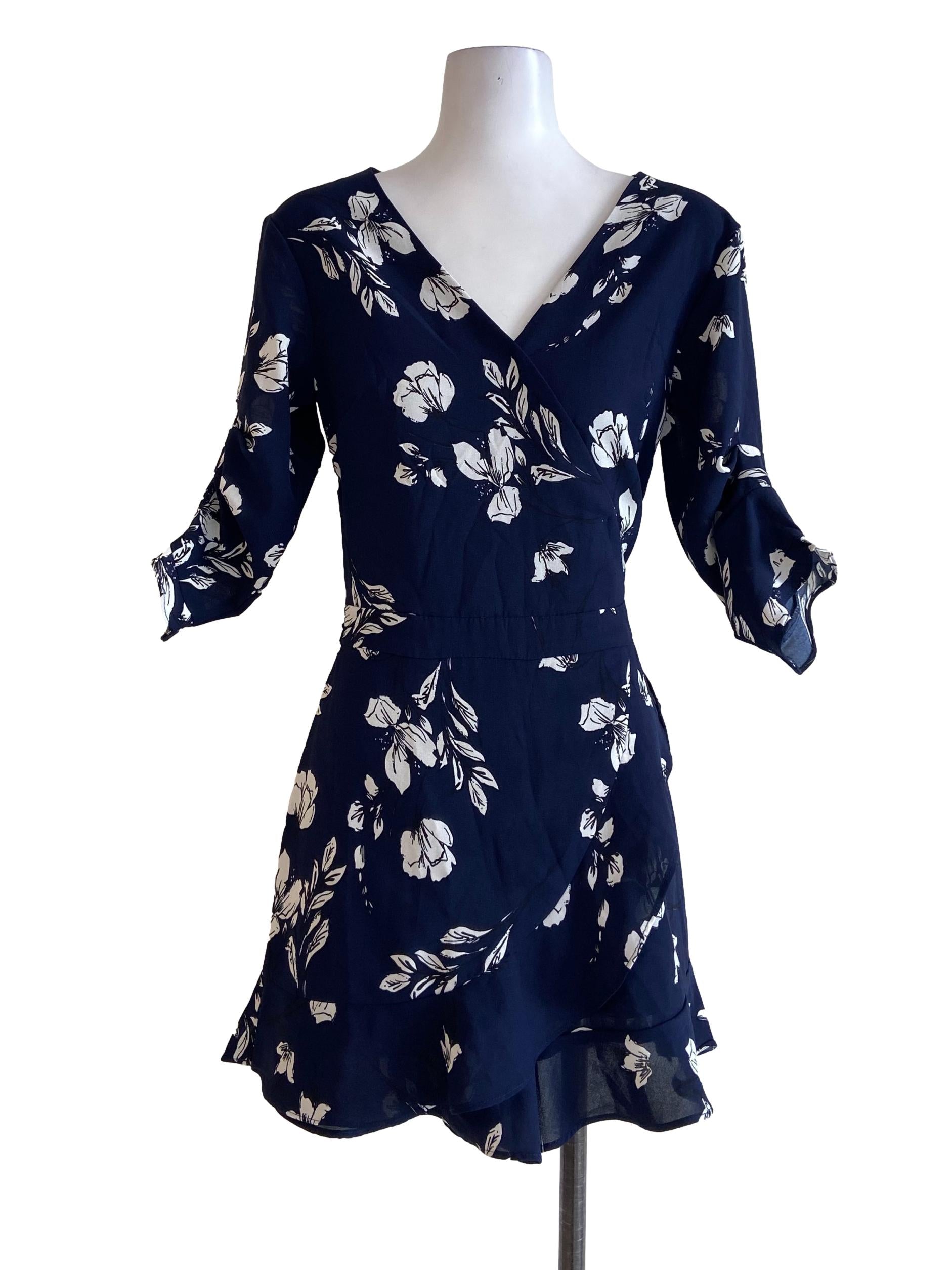 Navy Blue Floral V Neck Rompers