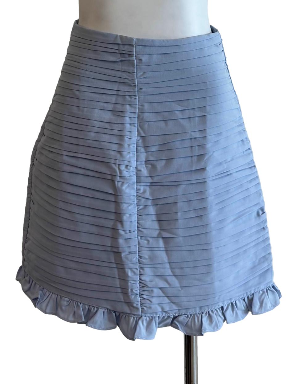 Baby Blue Pleats Mini Skirt