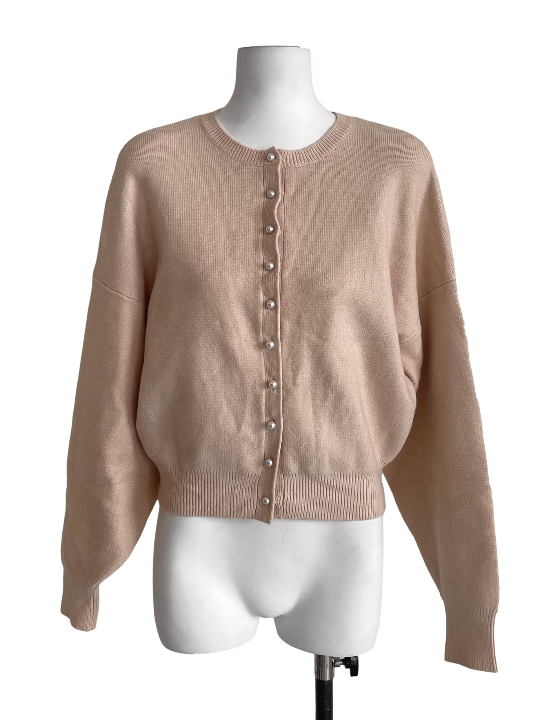 Khaki Pearl Buttons Cardigan LB