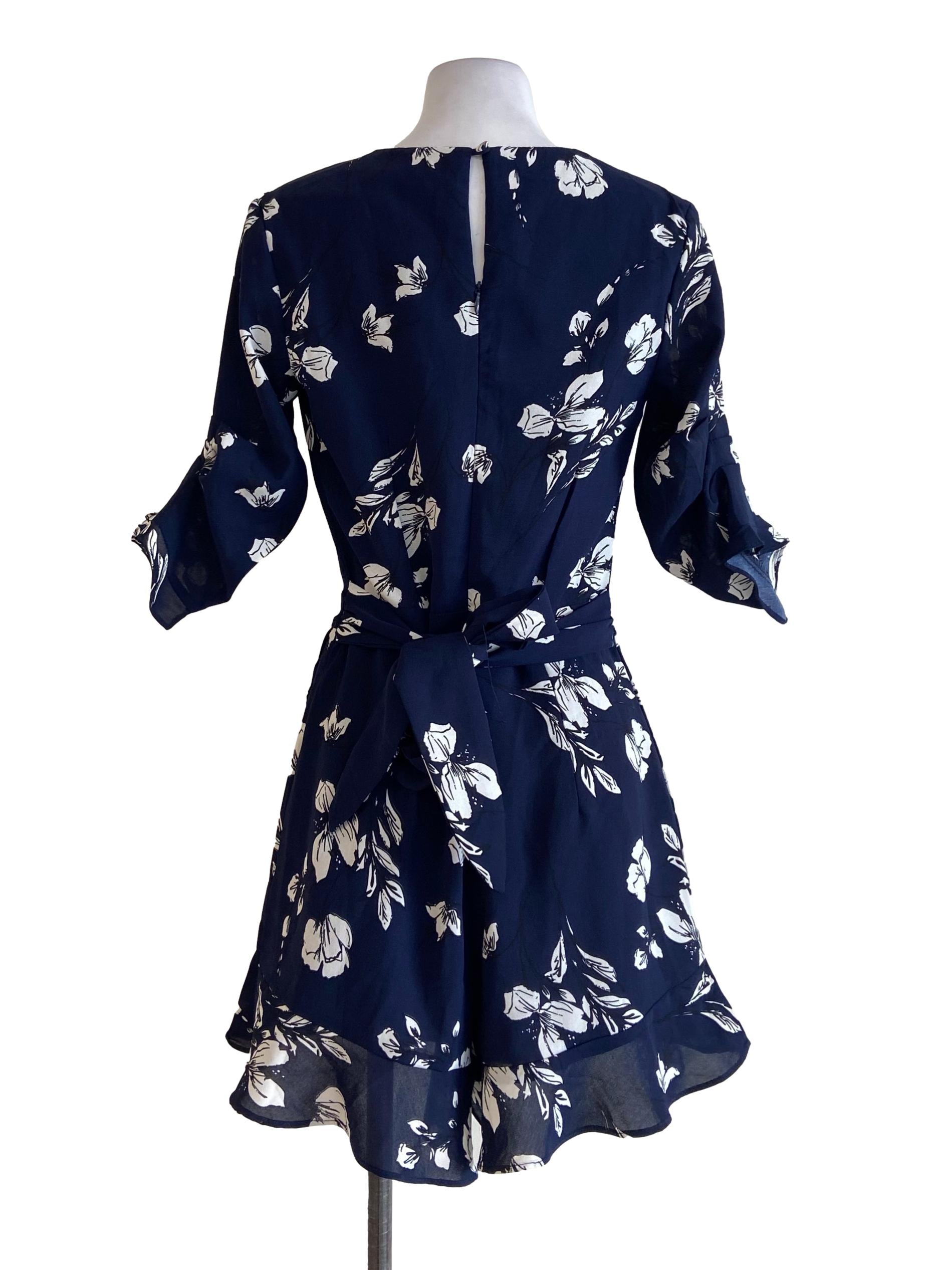 Navy Blue Floral V Neck Rompers