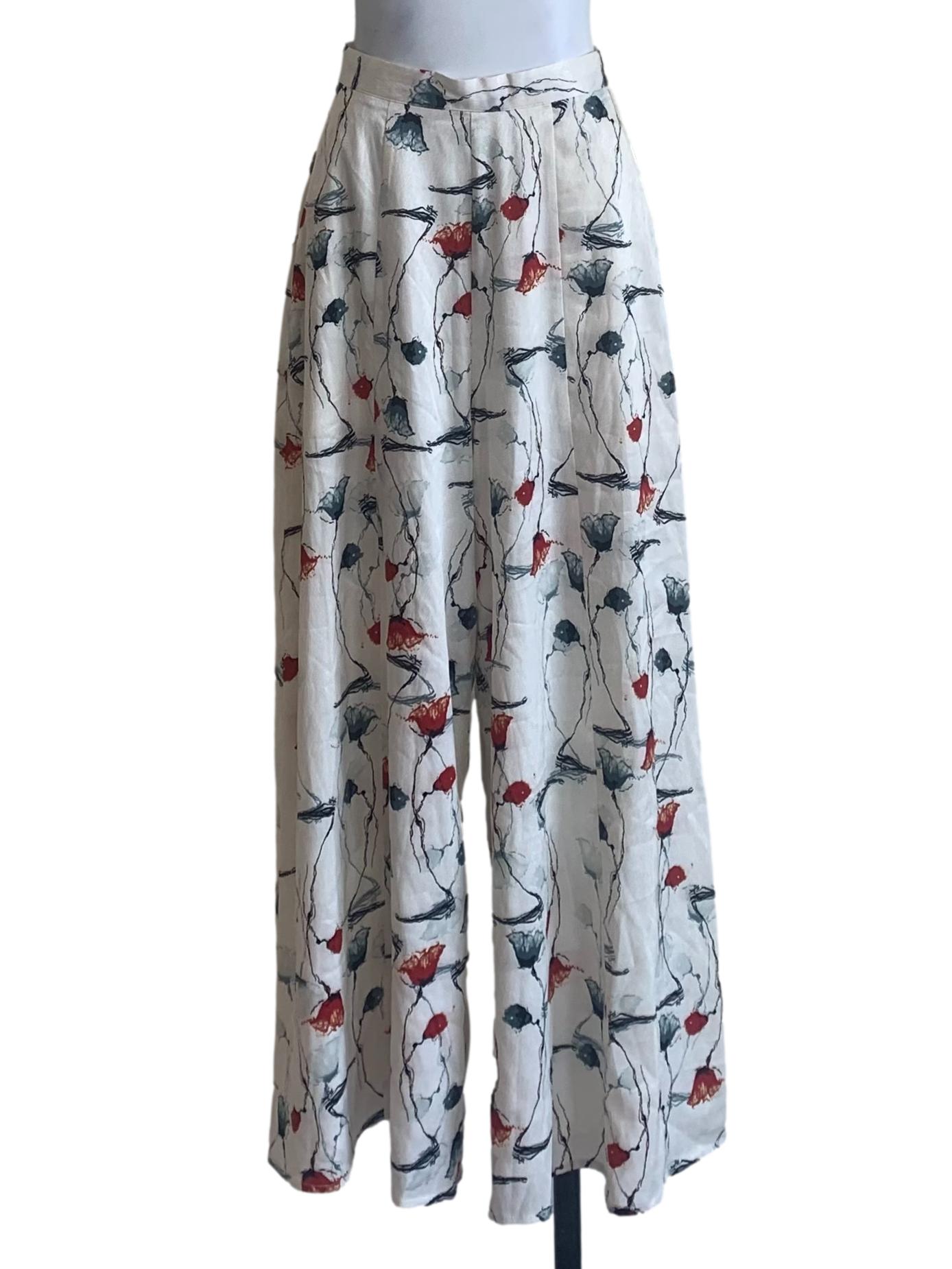 Chiffon White Floral Pattern Pants LB