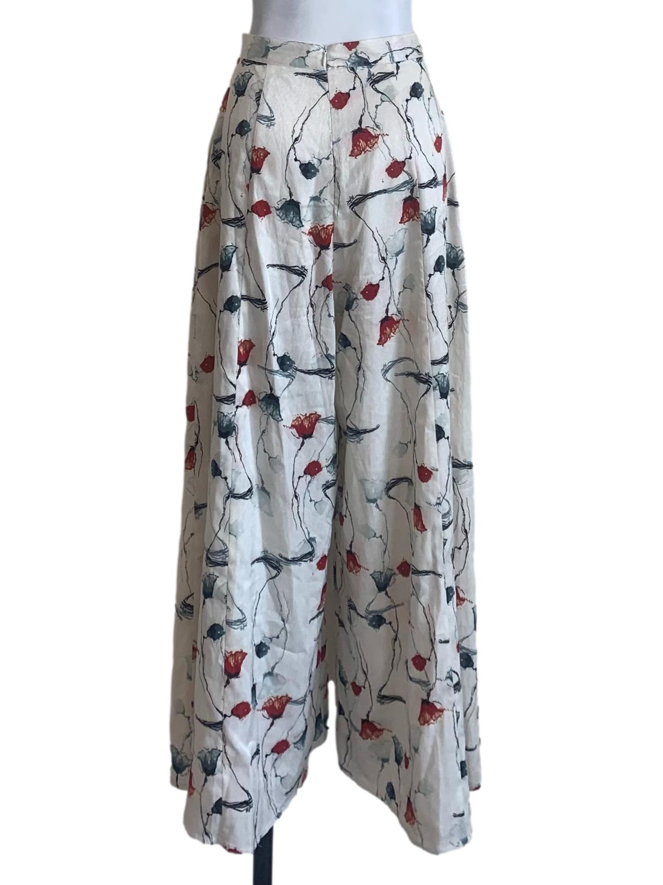 Chiffon White Floral Pattern Pants LB