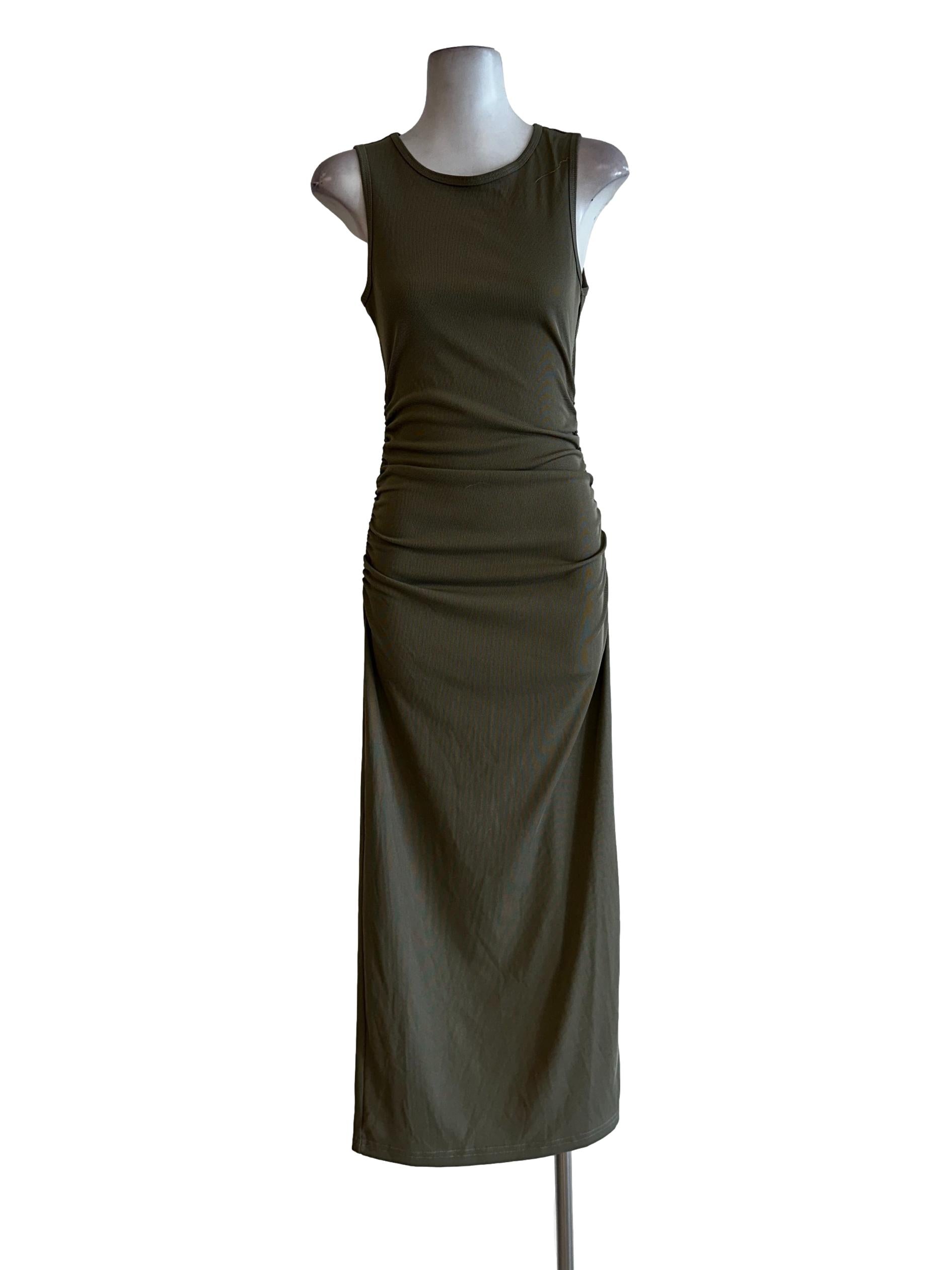 Olive Green Pencil Stripes Dress