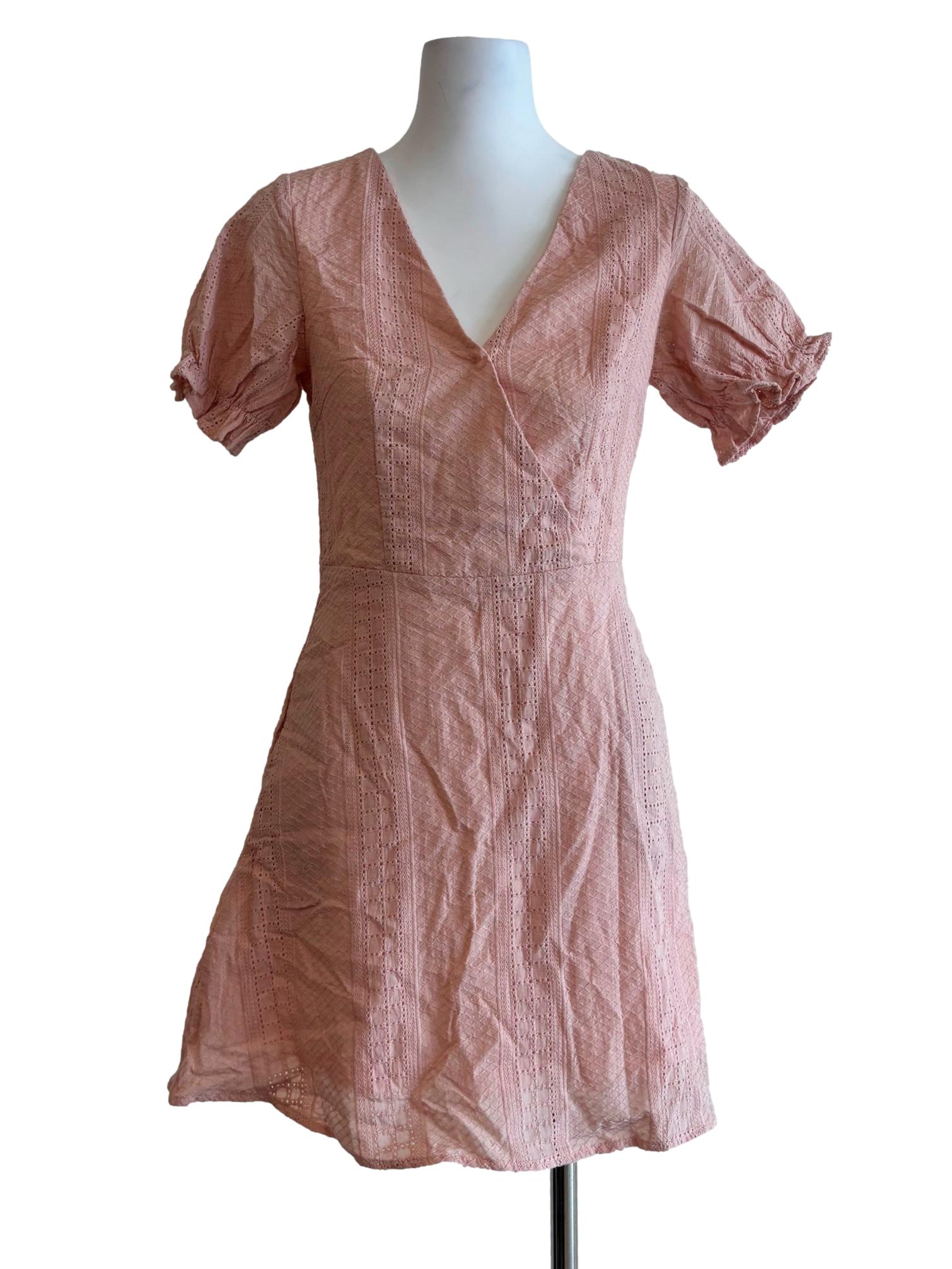 Melon Pink Embroidered Cotton Dress