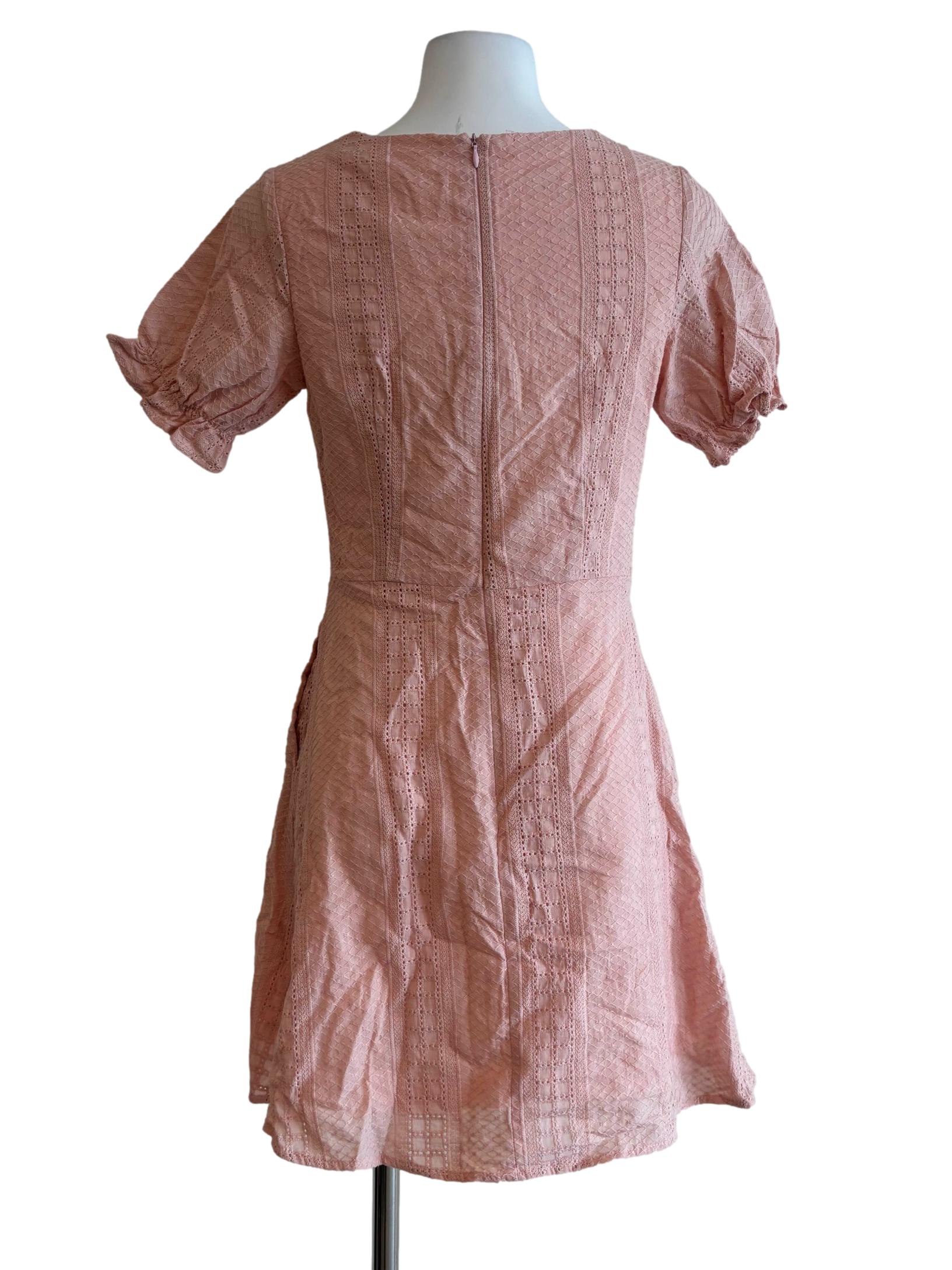 Melon Pink Embroidered Cotton Dress