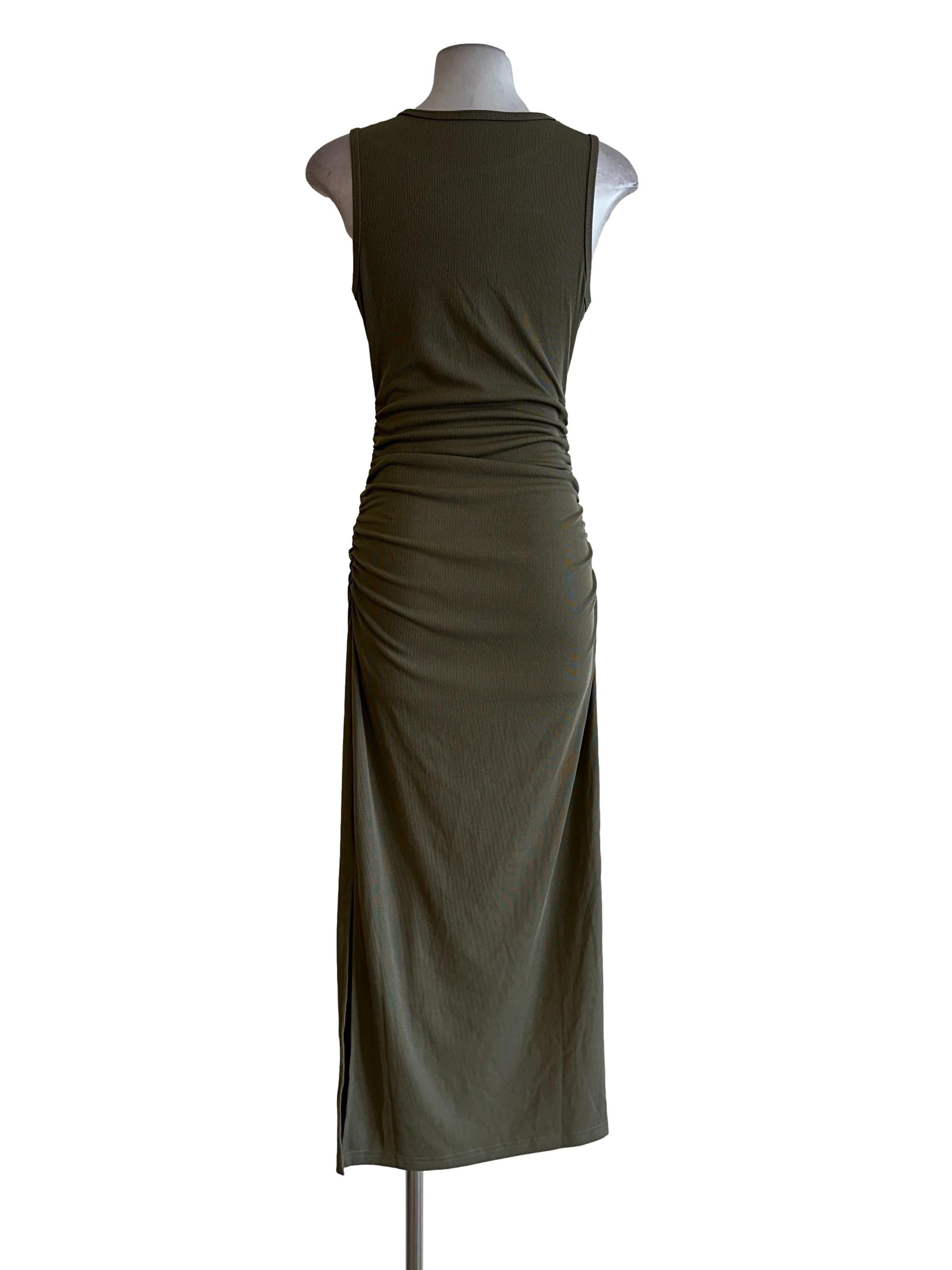 Olive Green Pencil Stripes Dress