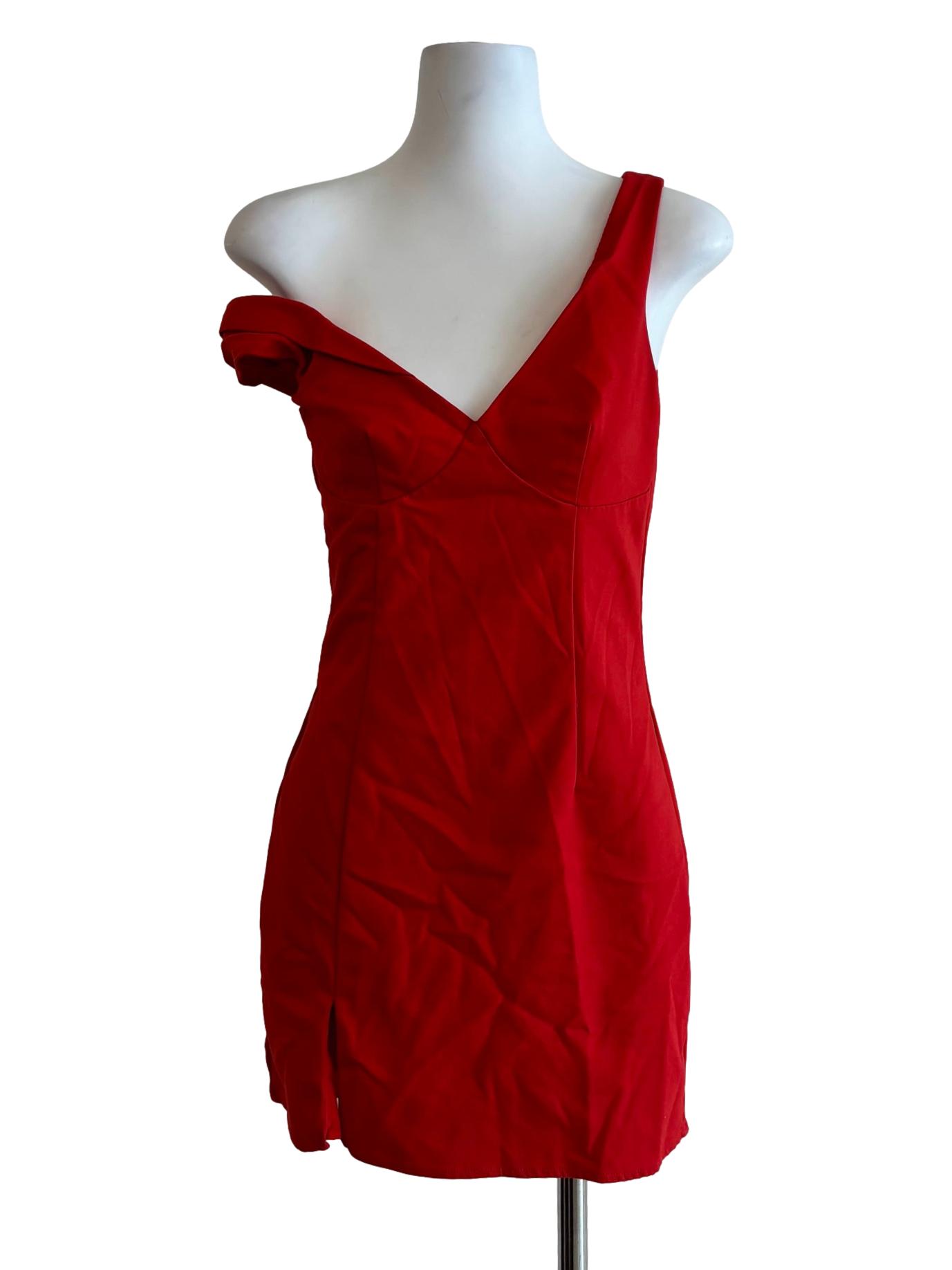 Red One Shoulder Asymmetrical Bodycon Dress