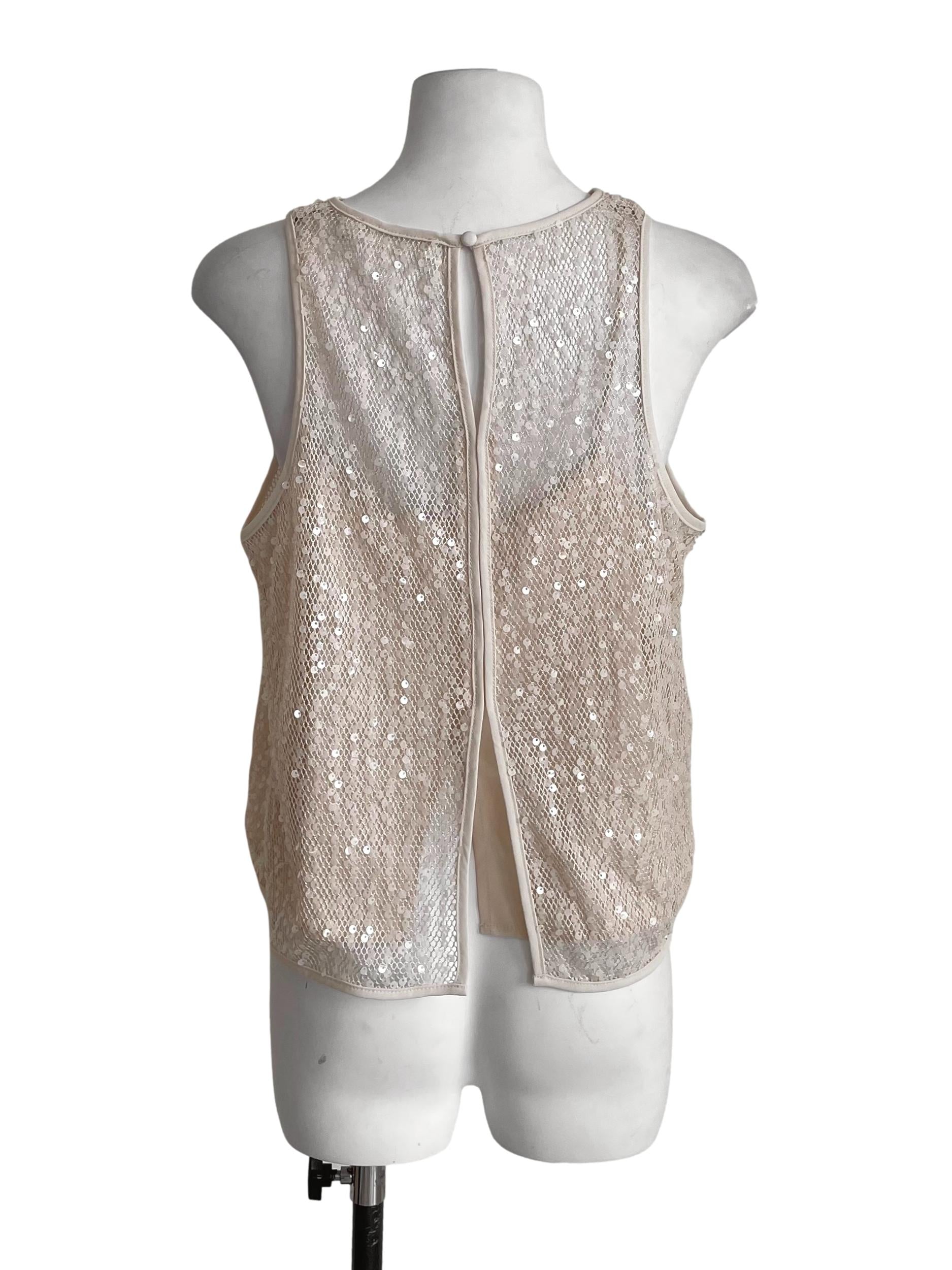 Parchment White Sequins Net Tank LB