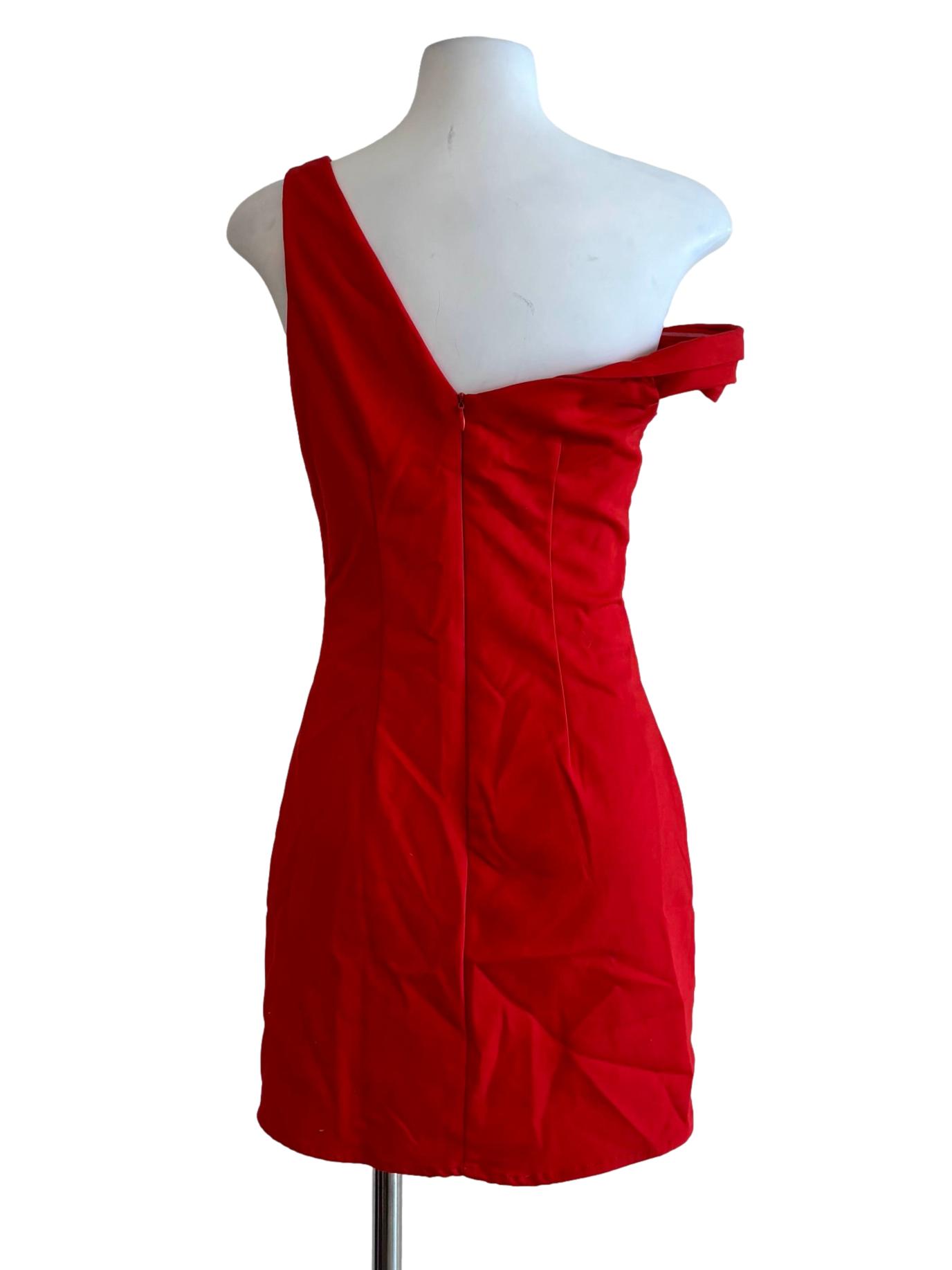 Red One Shoulder Asymmetrical Bodycon Dress