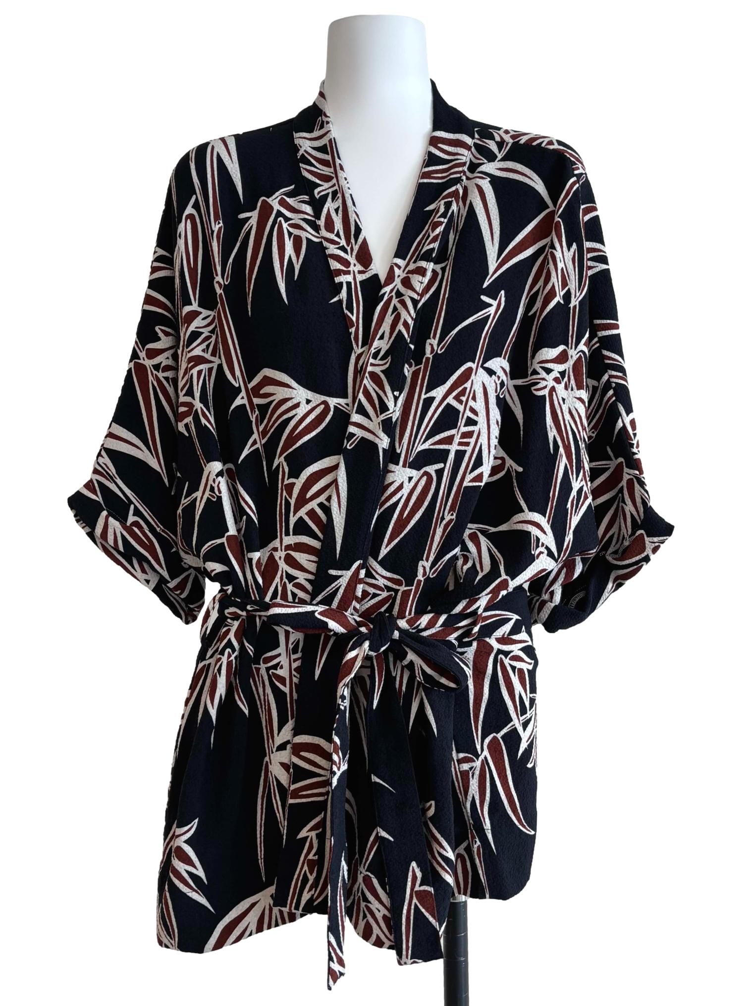 Blue Black Brown Print Wrap Cardigan