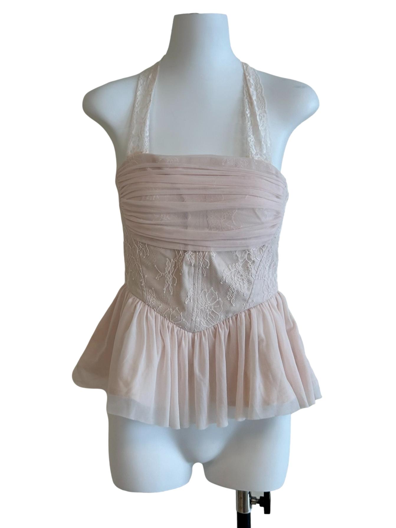 Crepe Pink Lace Halter Top