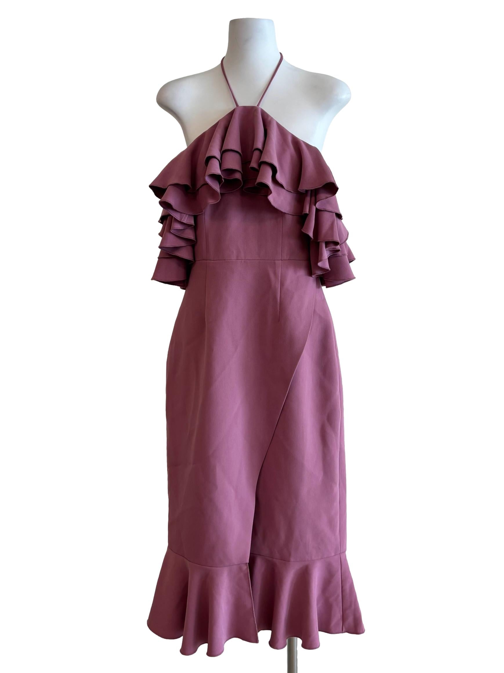 Charm Pink Ruffle Halter Pencil Dress