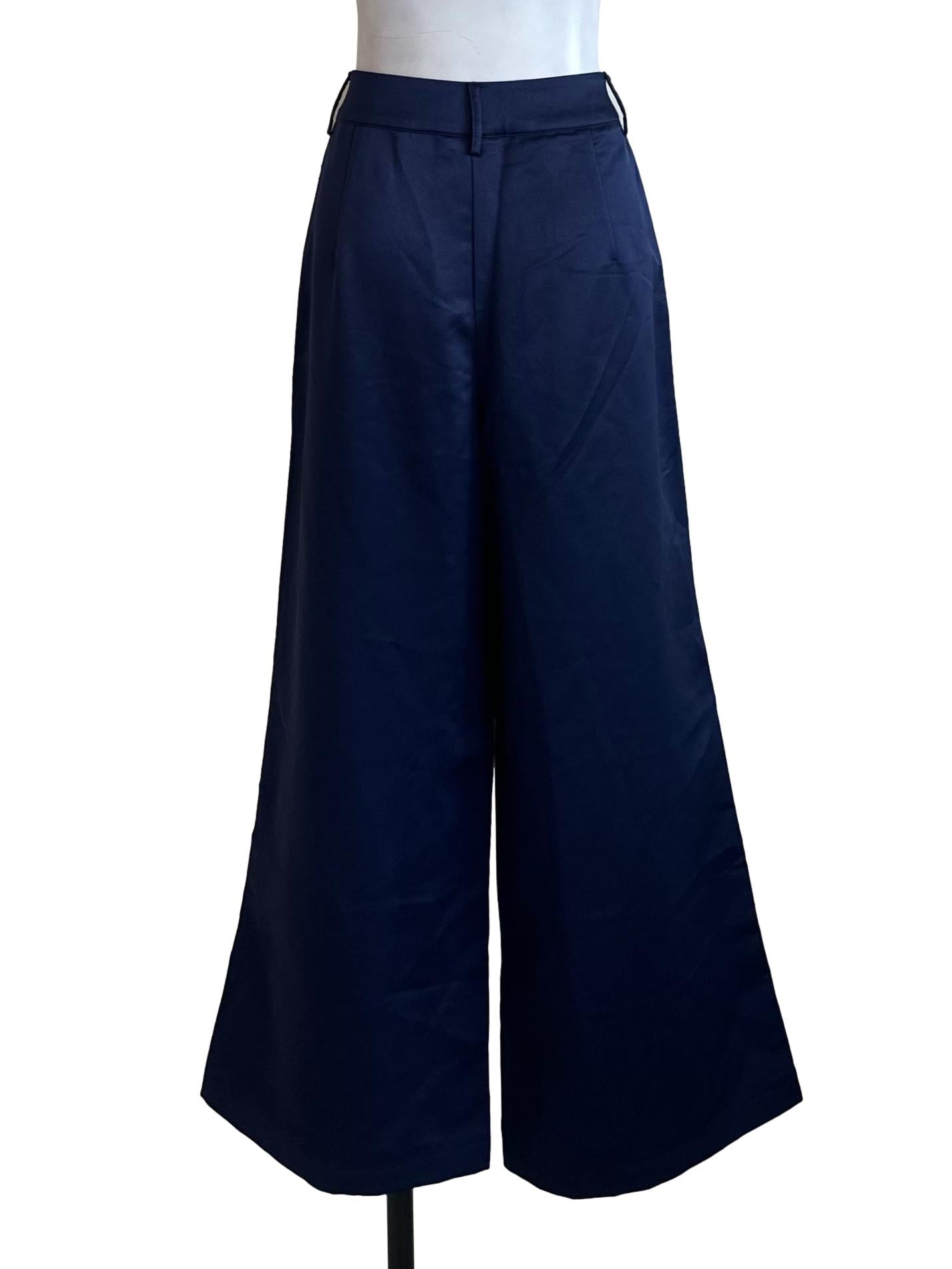 Navy Blue Satin Flare Pants