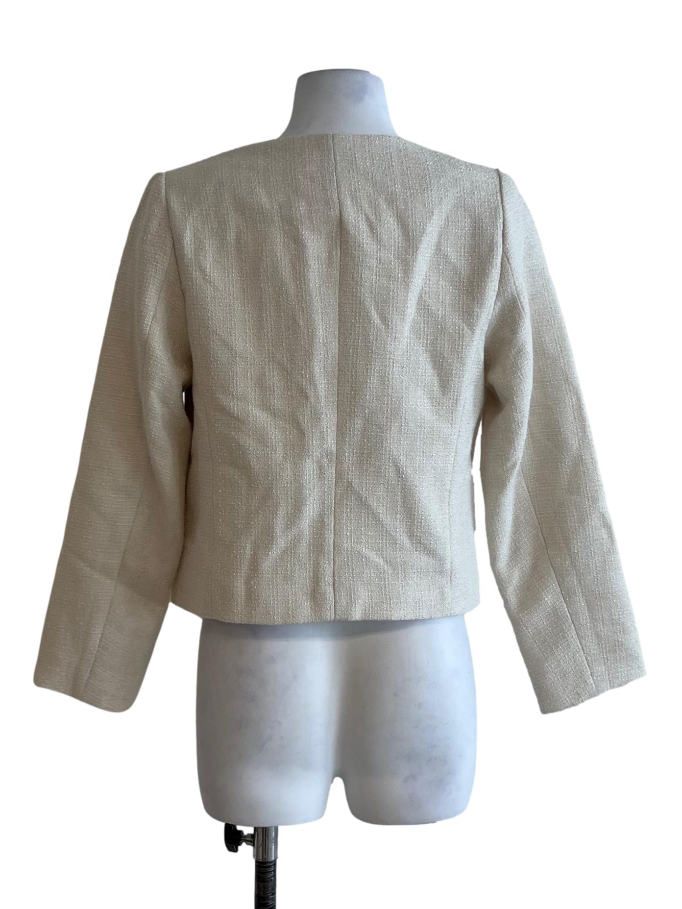 Cream Beige Tweed Pocket Detail Blazer