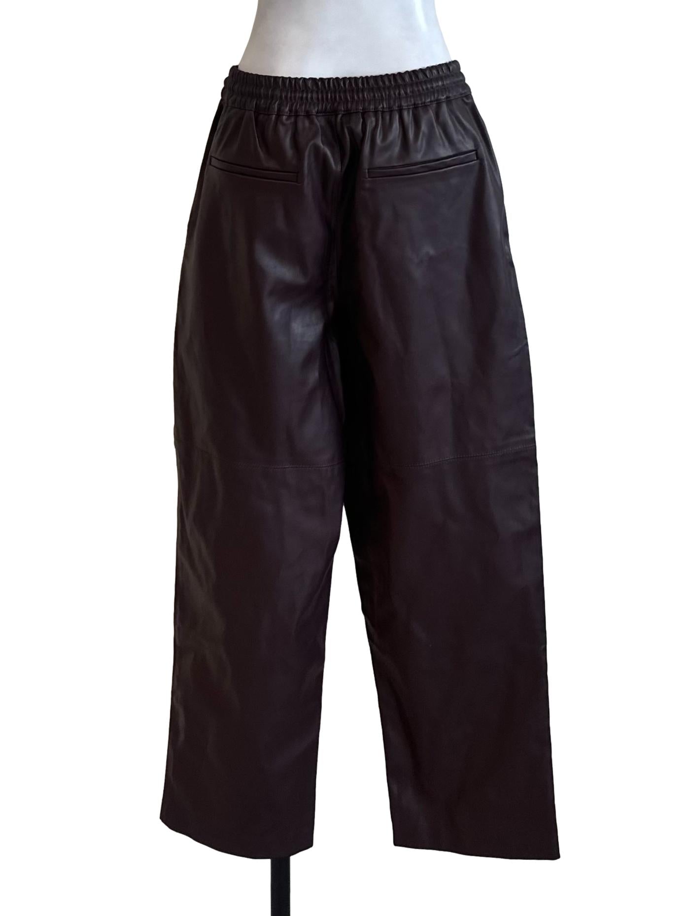 Oak Brown Leather Elastic Waist Pants