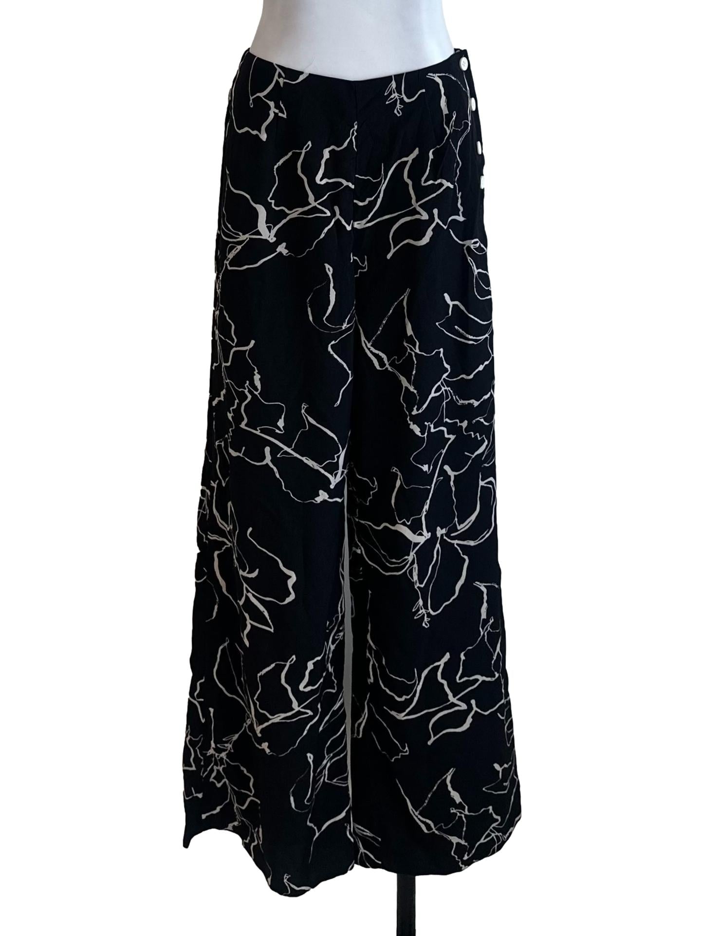 Onyx Black Pattern Wide Leg Pants