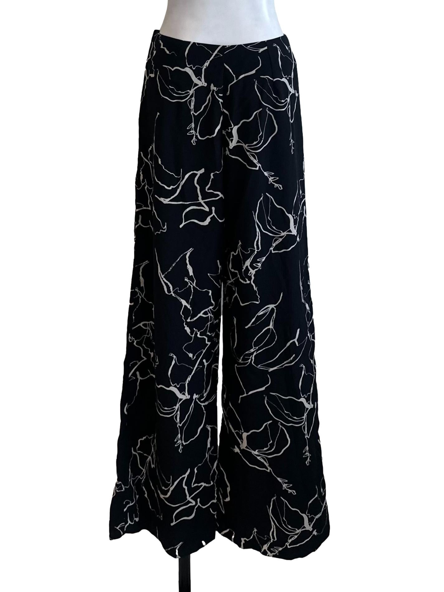 Onyx Black Pattern Wide Leg Pants
