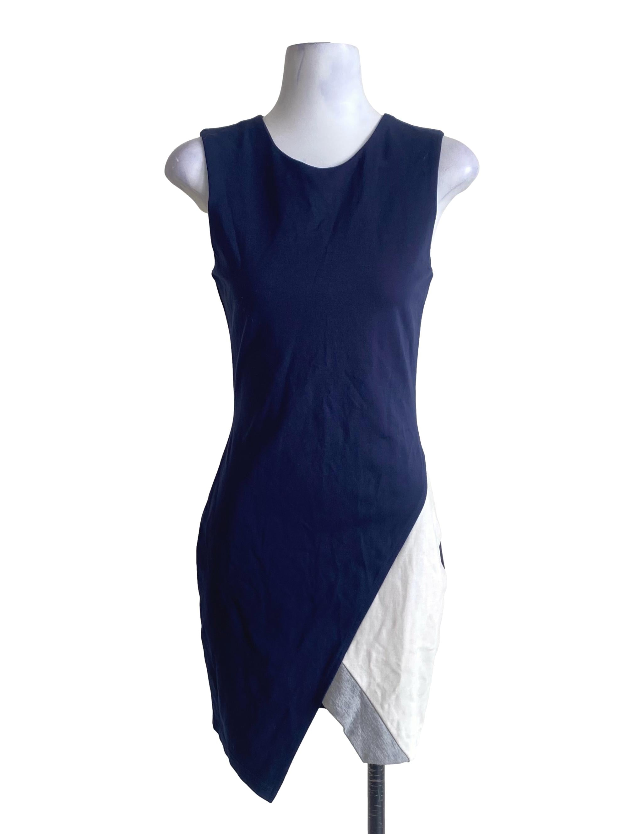 Navy Blue With White And Grey Asymmetrical Dress