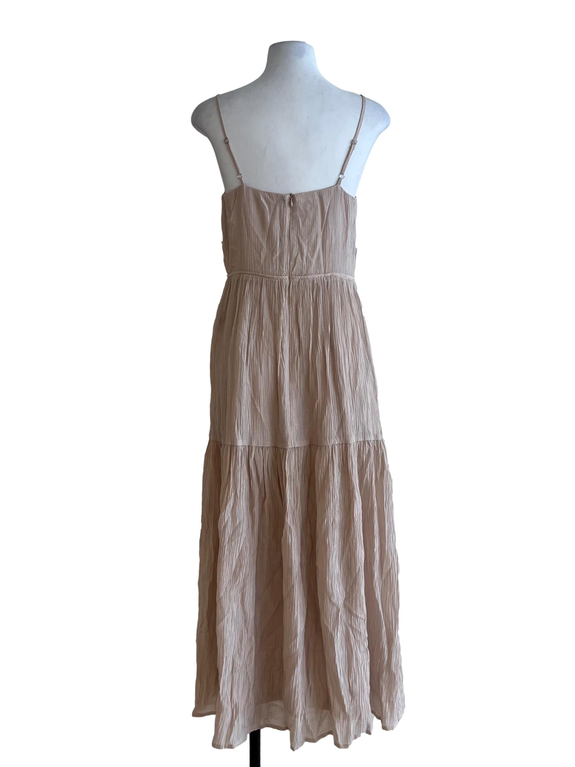 Sepia Beige Spaghetti Strap Tiered Dress