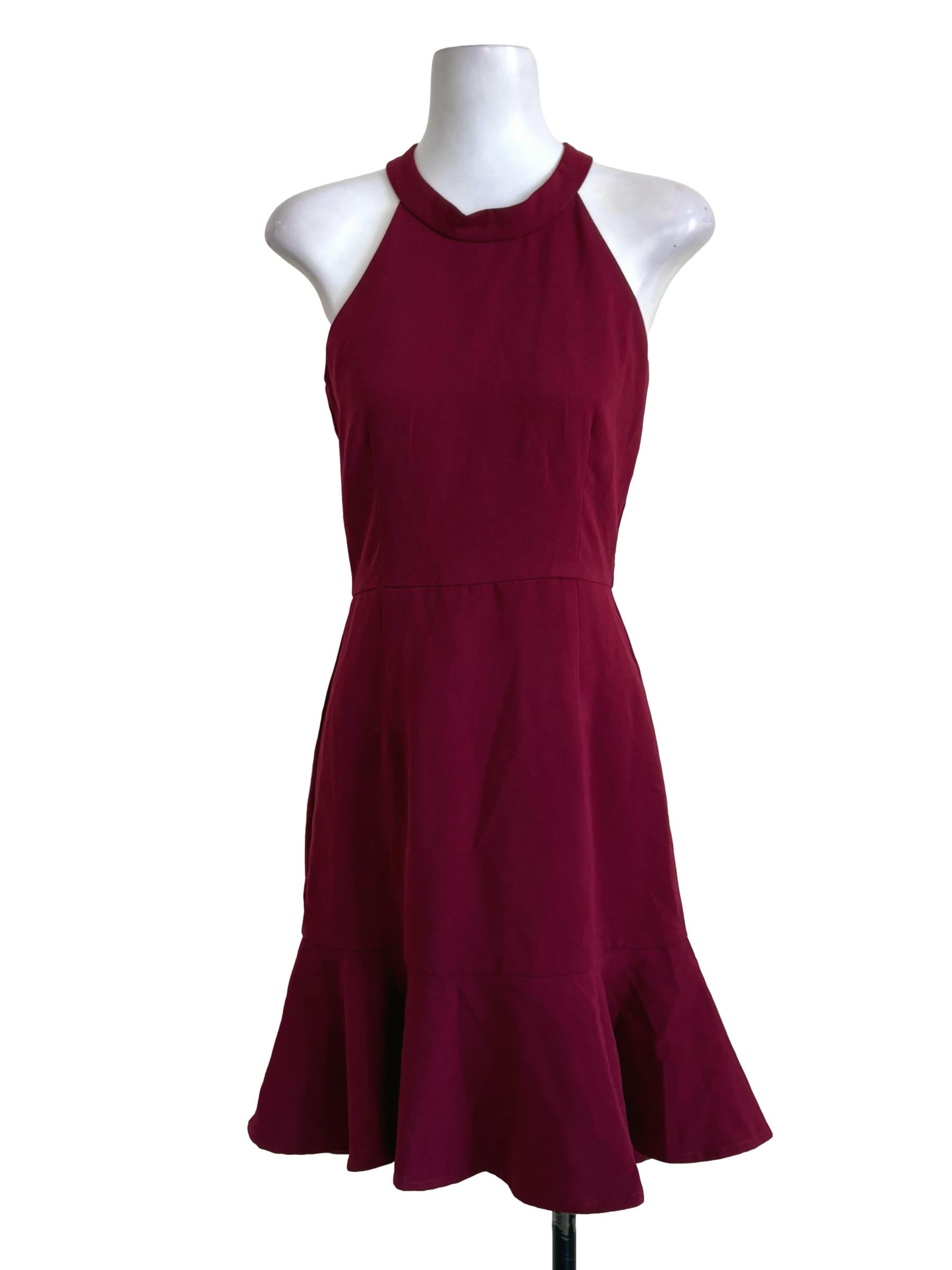 Magenta Purple Flounce Halter Dress