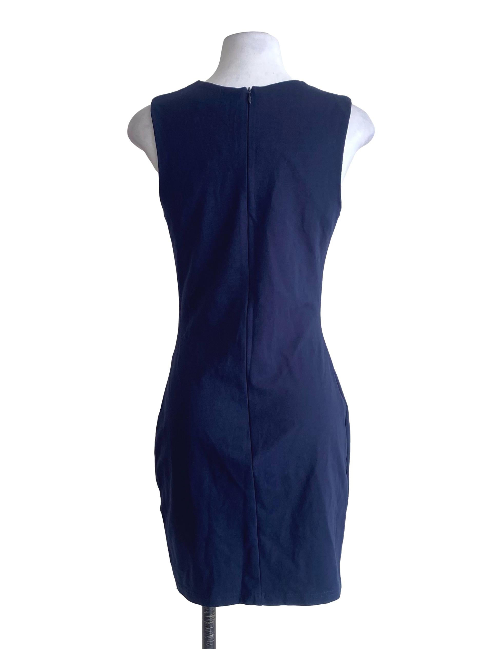 Navy Blue With White And Grey Asymmetrical Dress