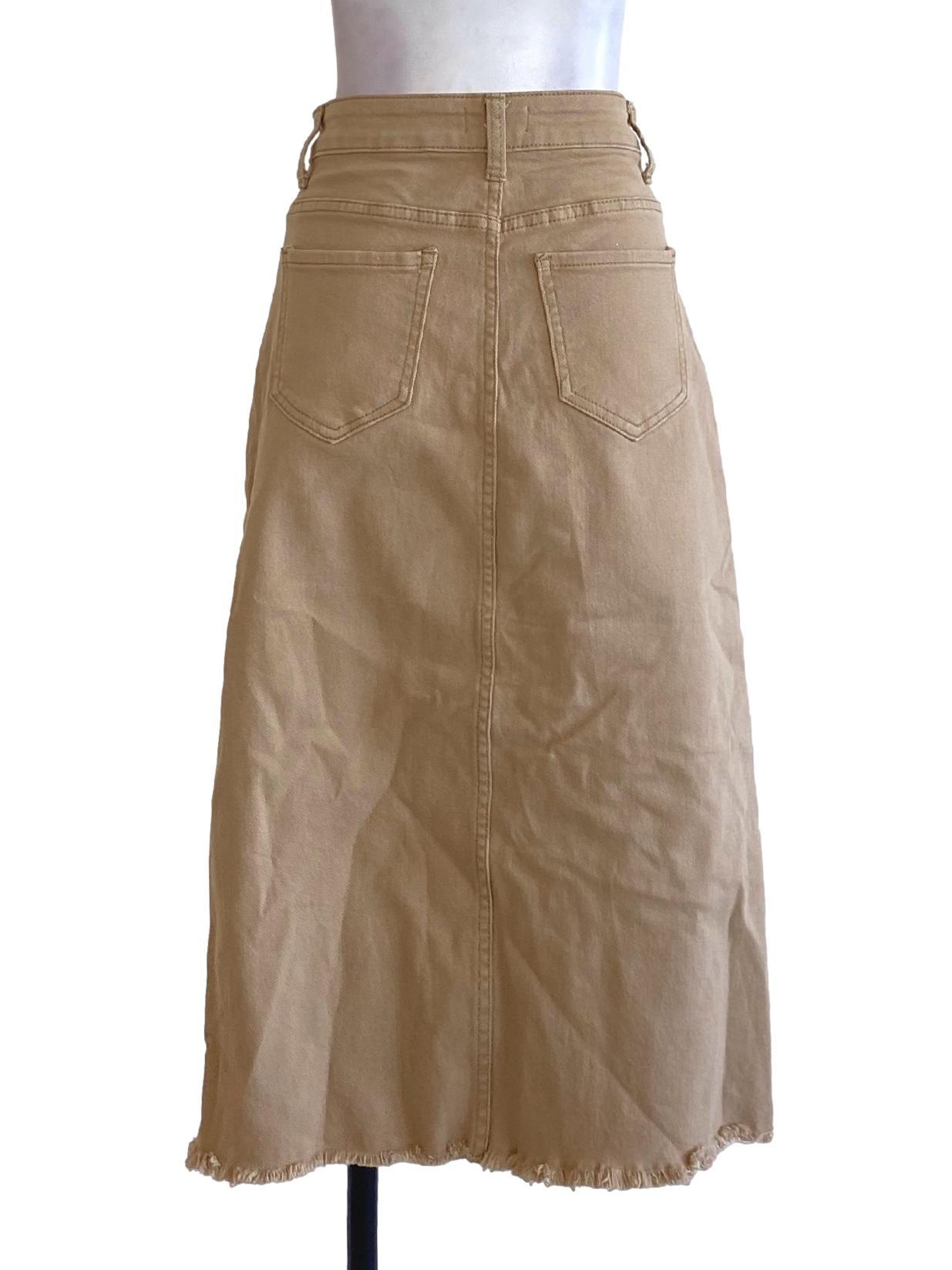 Light Cedar Brown Buttoned Long Slit Denim Skirt TWL