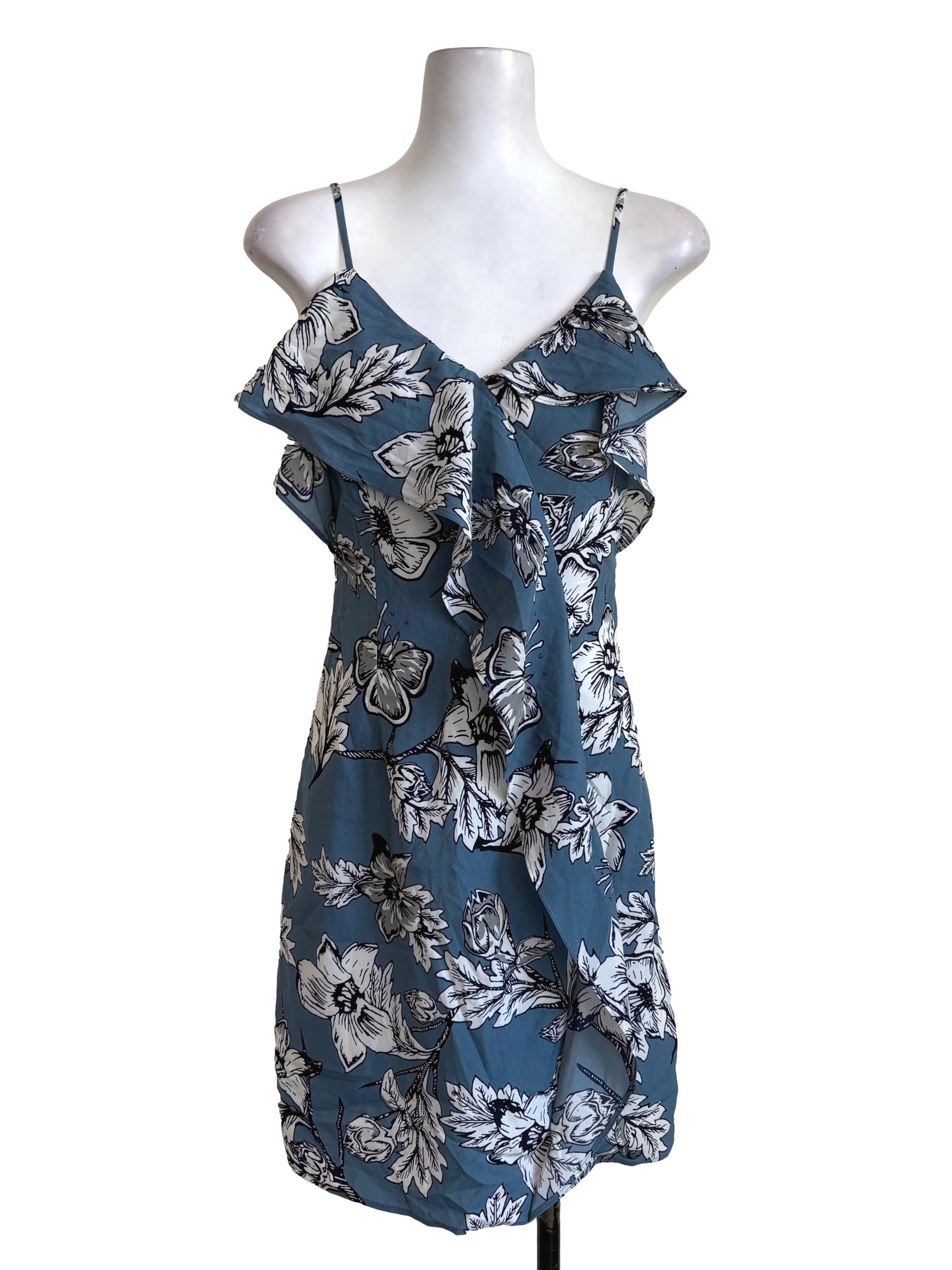 Dusty Blue Floral Ruffle Slip Dress LB