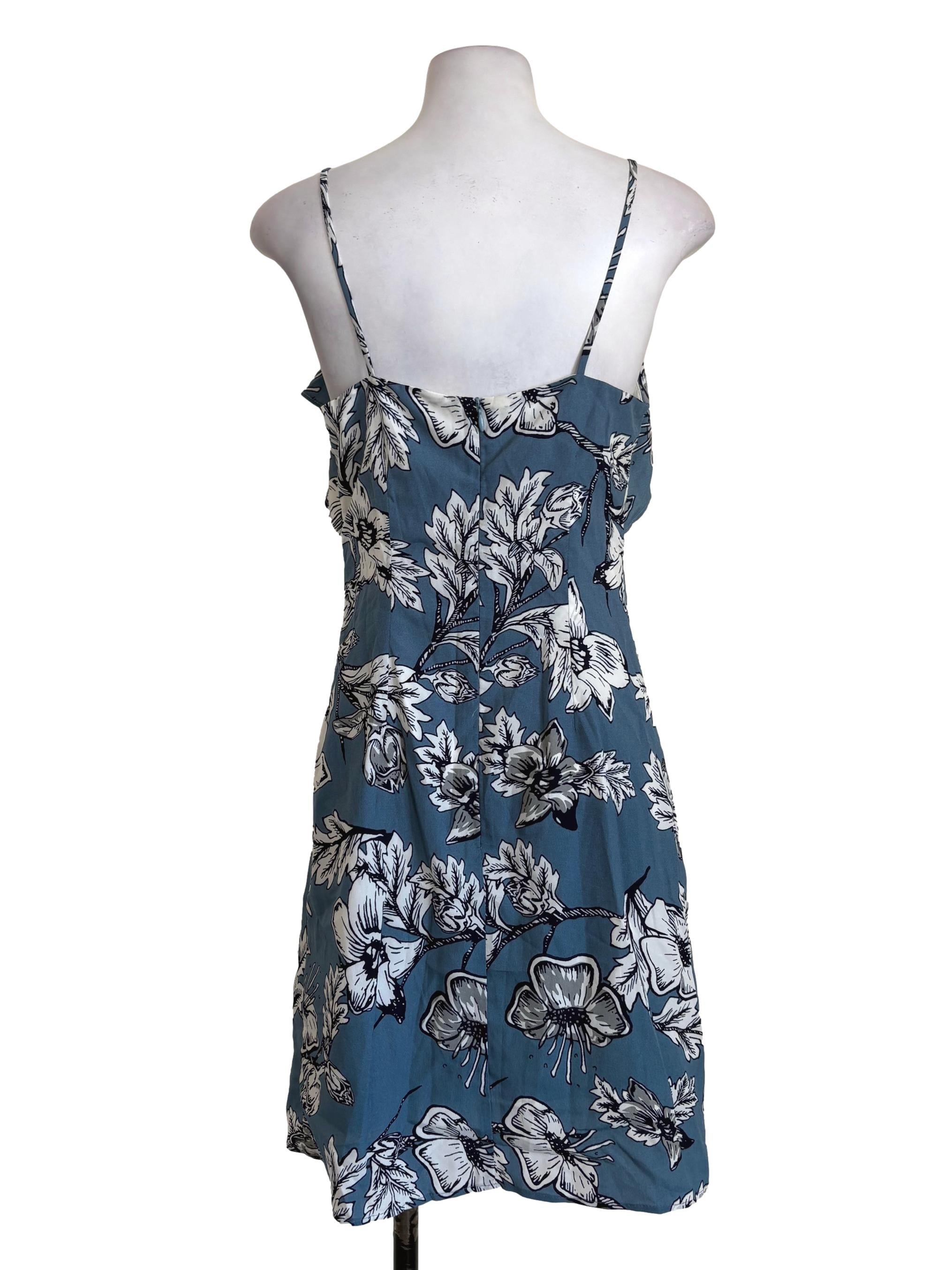 Dusty Blue Floral Ruffle Slip Dress LB