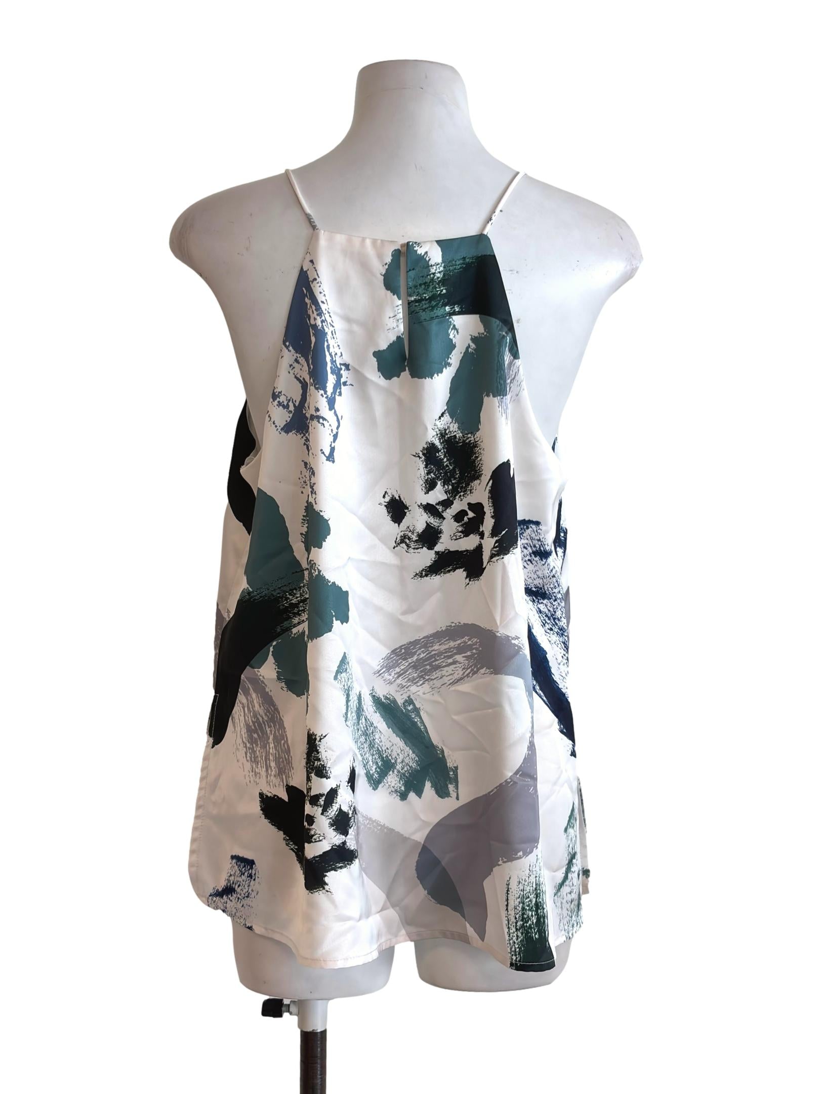 White Print Satin-Feel Spaghetti Top LB