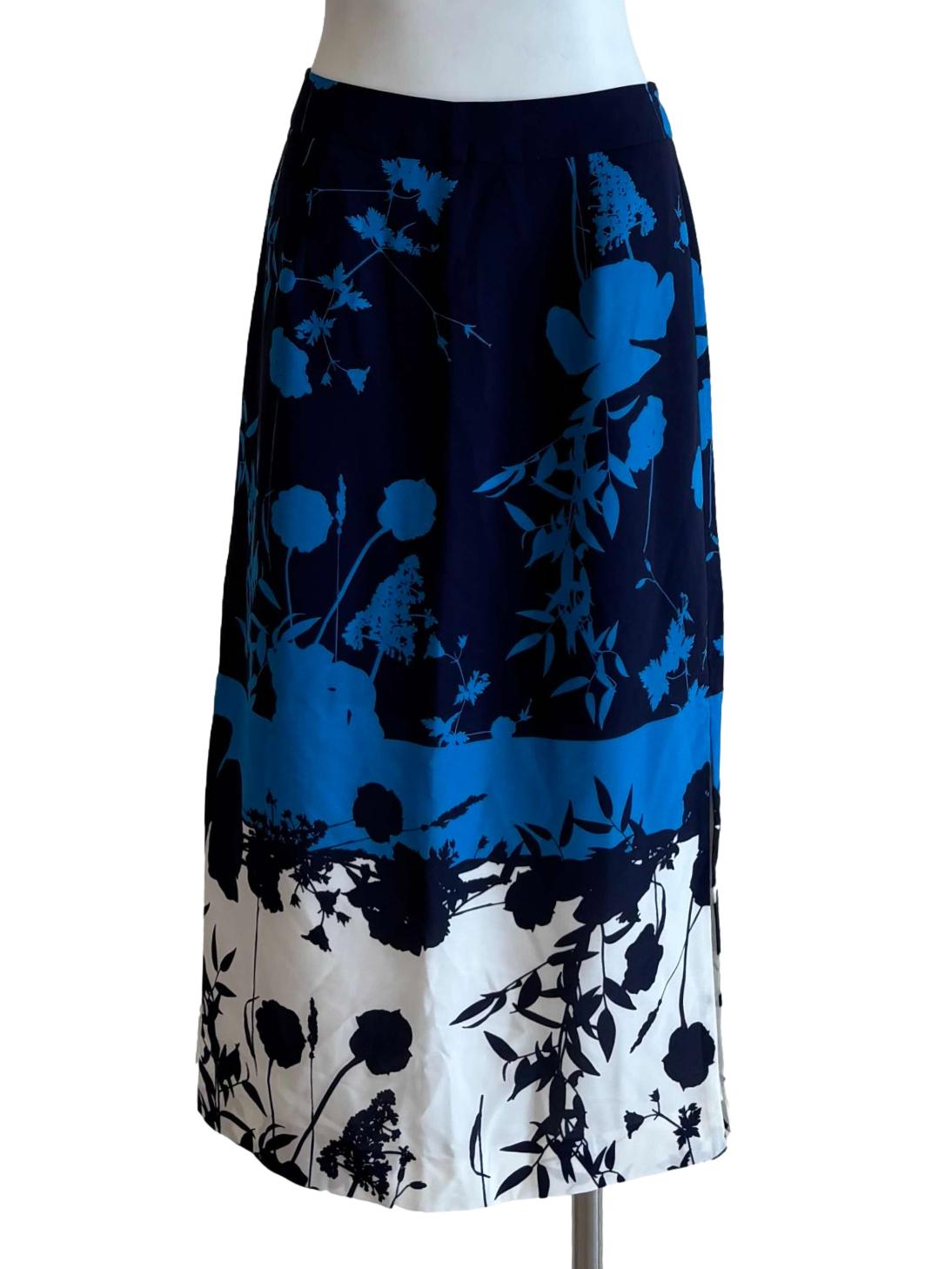 Blue Tropical Print Slit Skirt