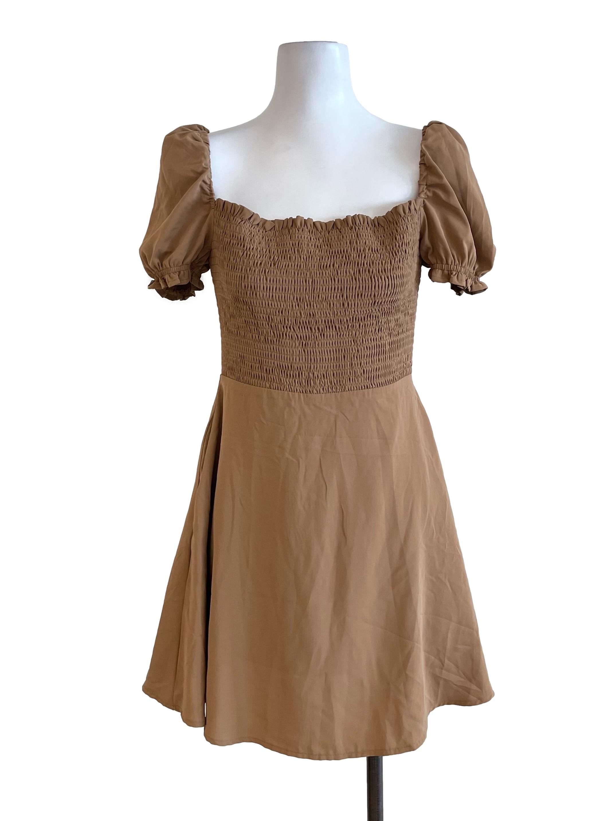 Peanut Shirred Dress