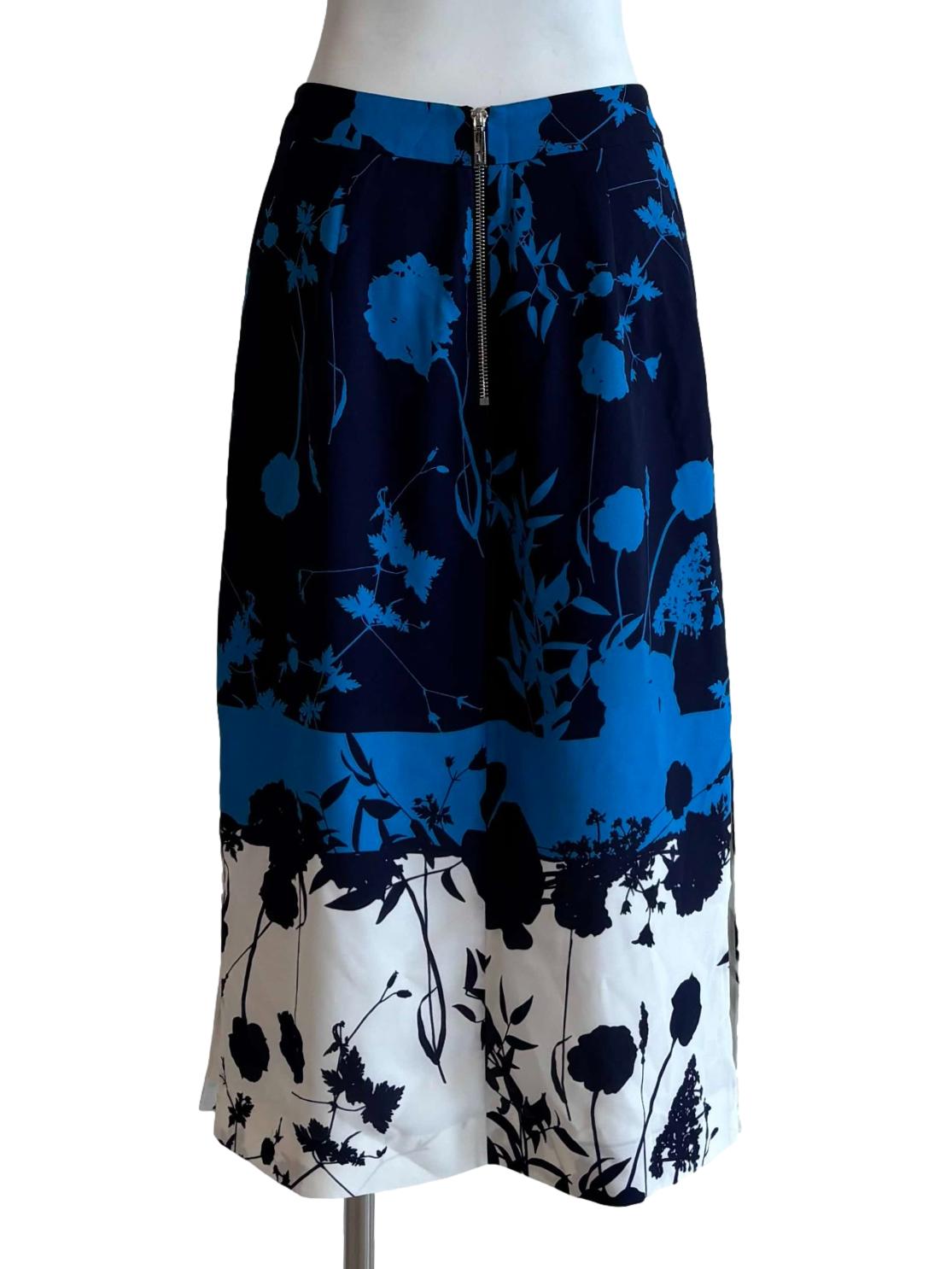 Blue Tropical Print Slit Skirt