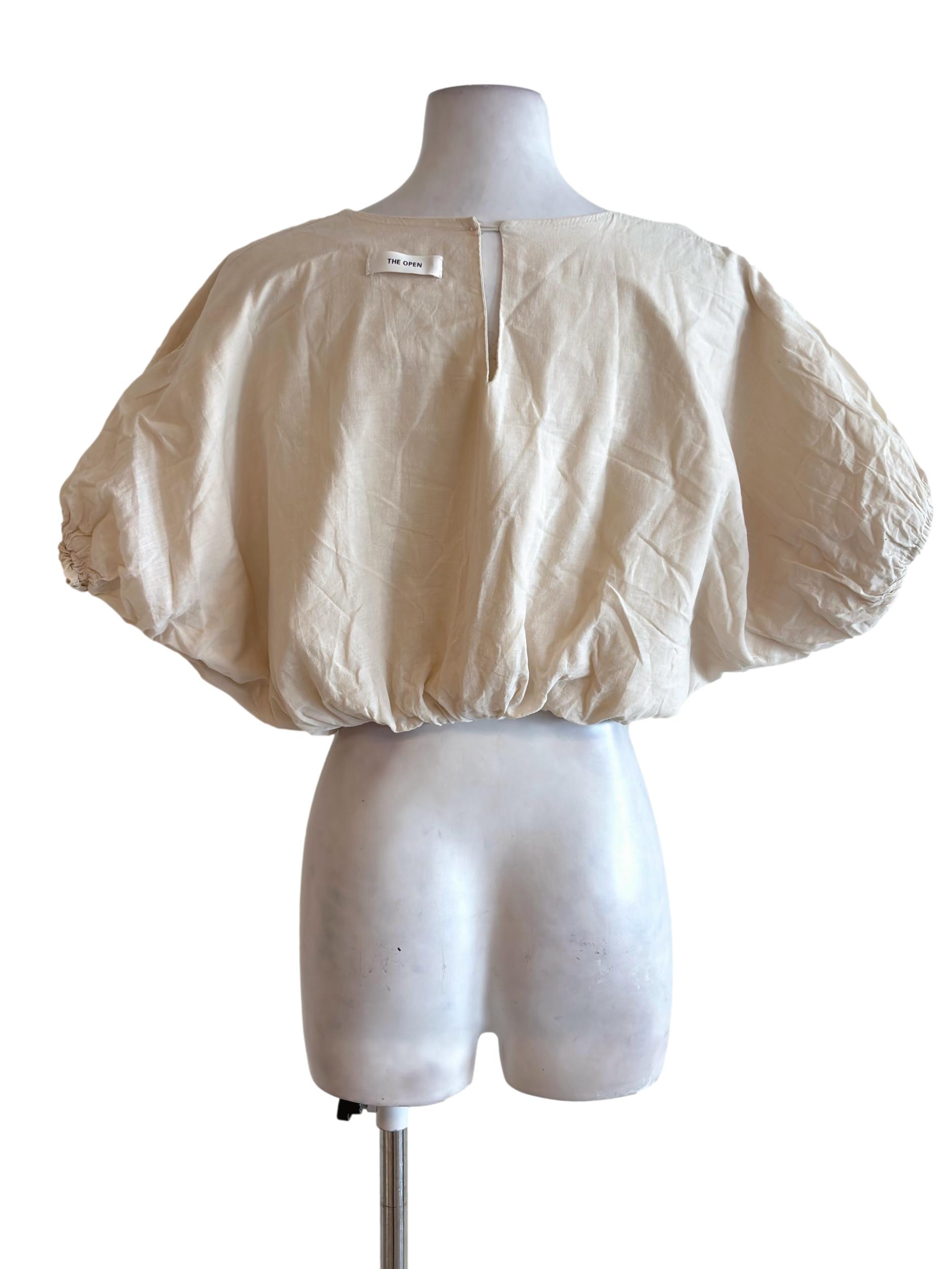 Beige Elastic Cropped Balloon Top