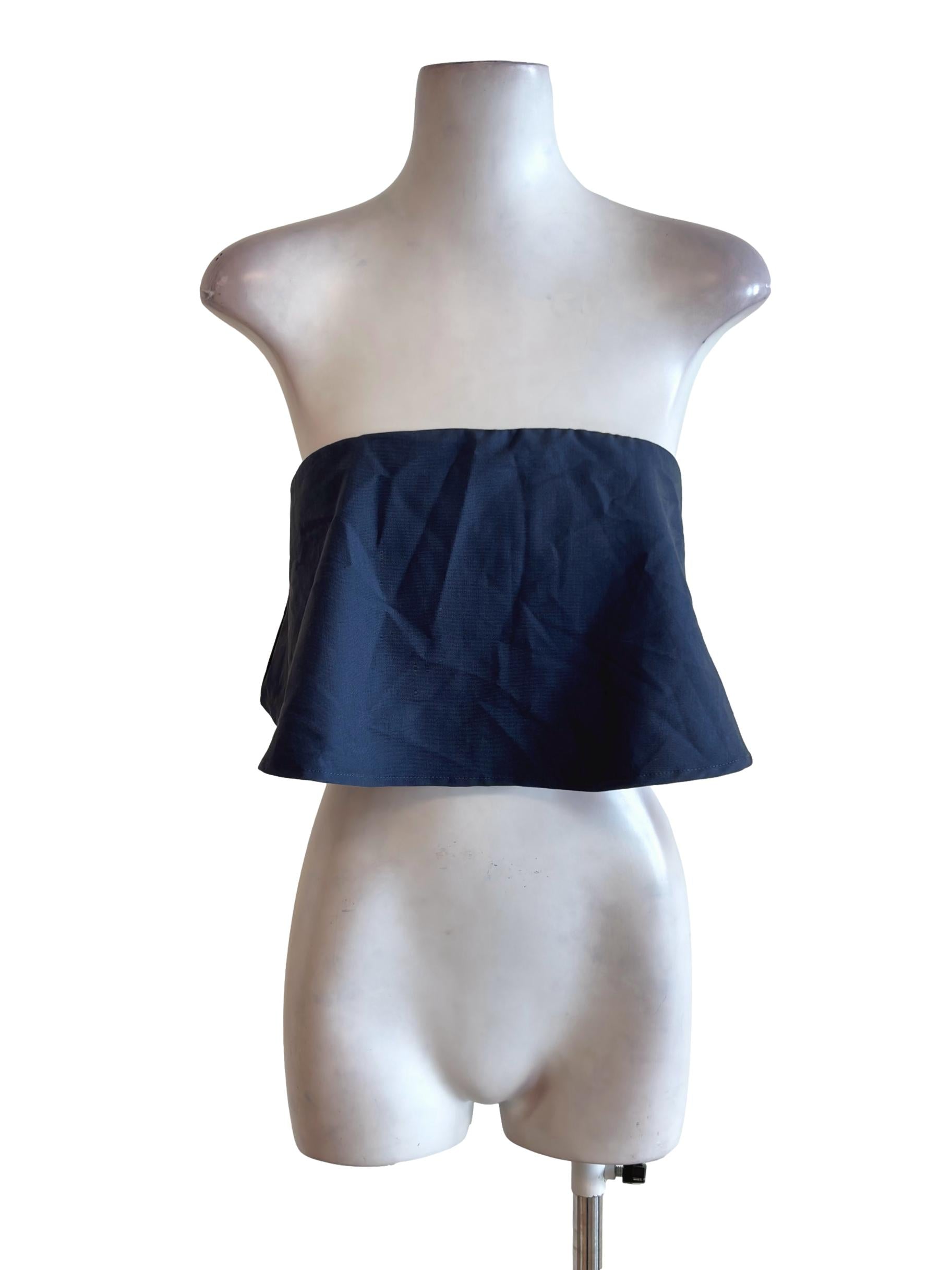 Navy Blue Cropped Strapless Top YHF